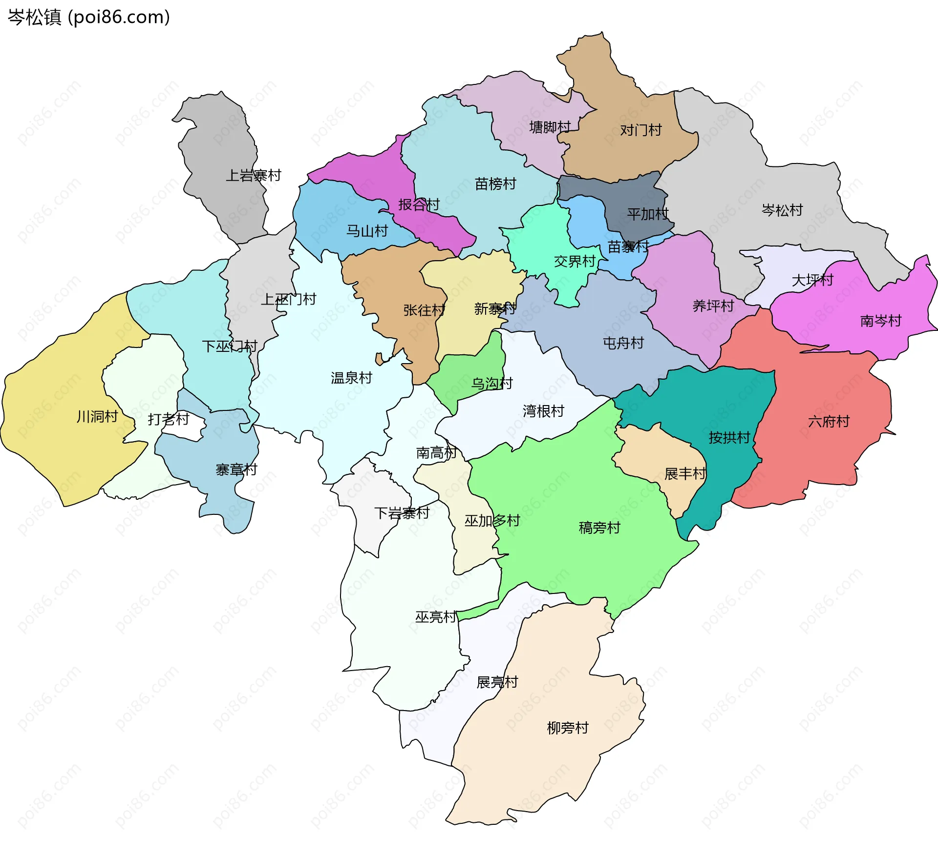 岑松镇边界地图(五级行政区划)