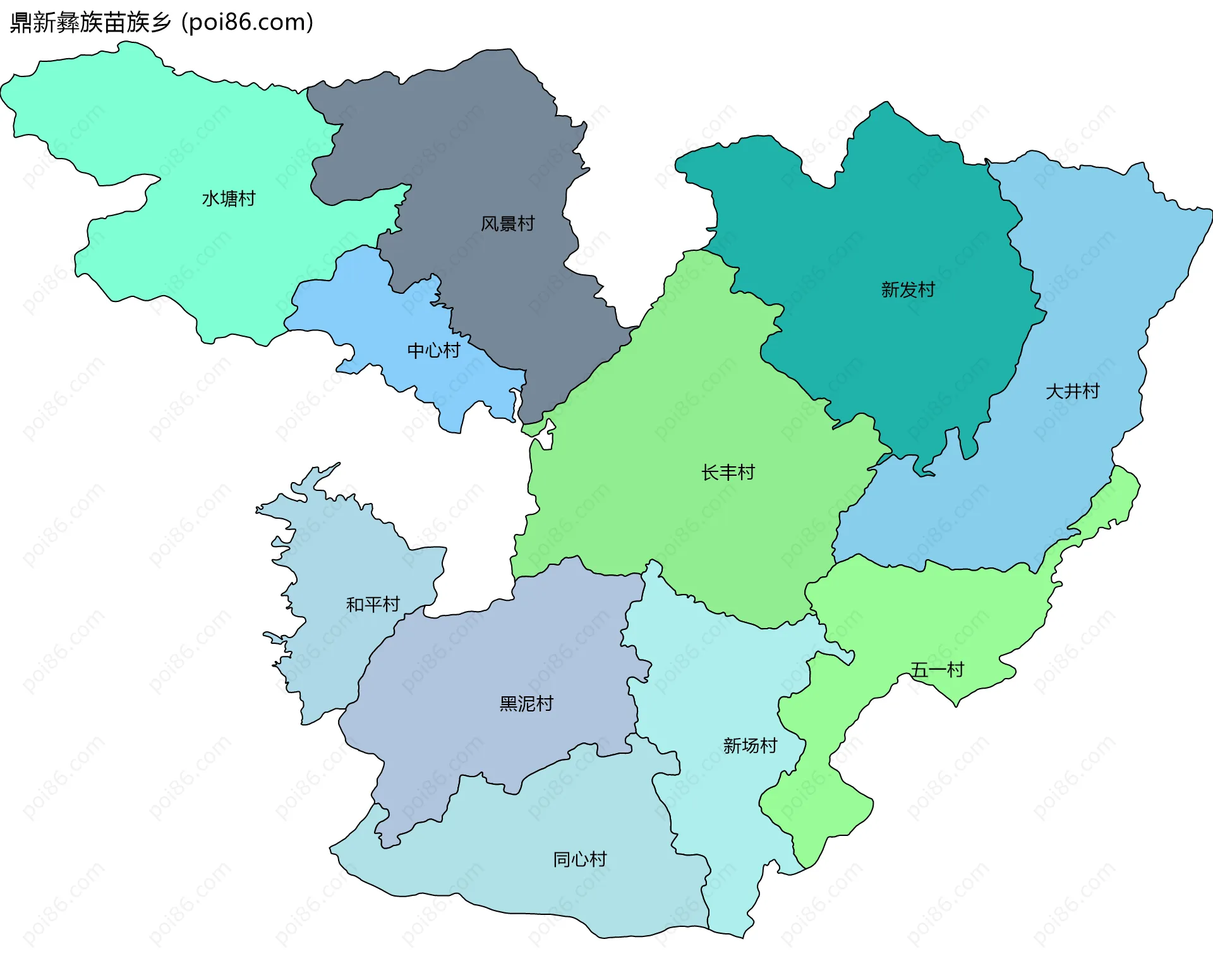 鼎新彝族苗族乡边界地图(五级行政区划)
