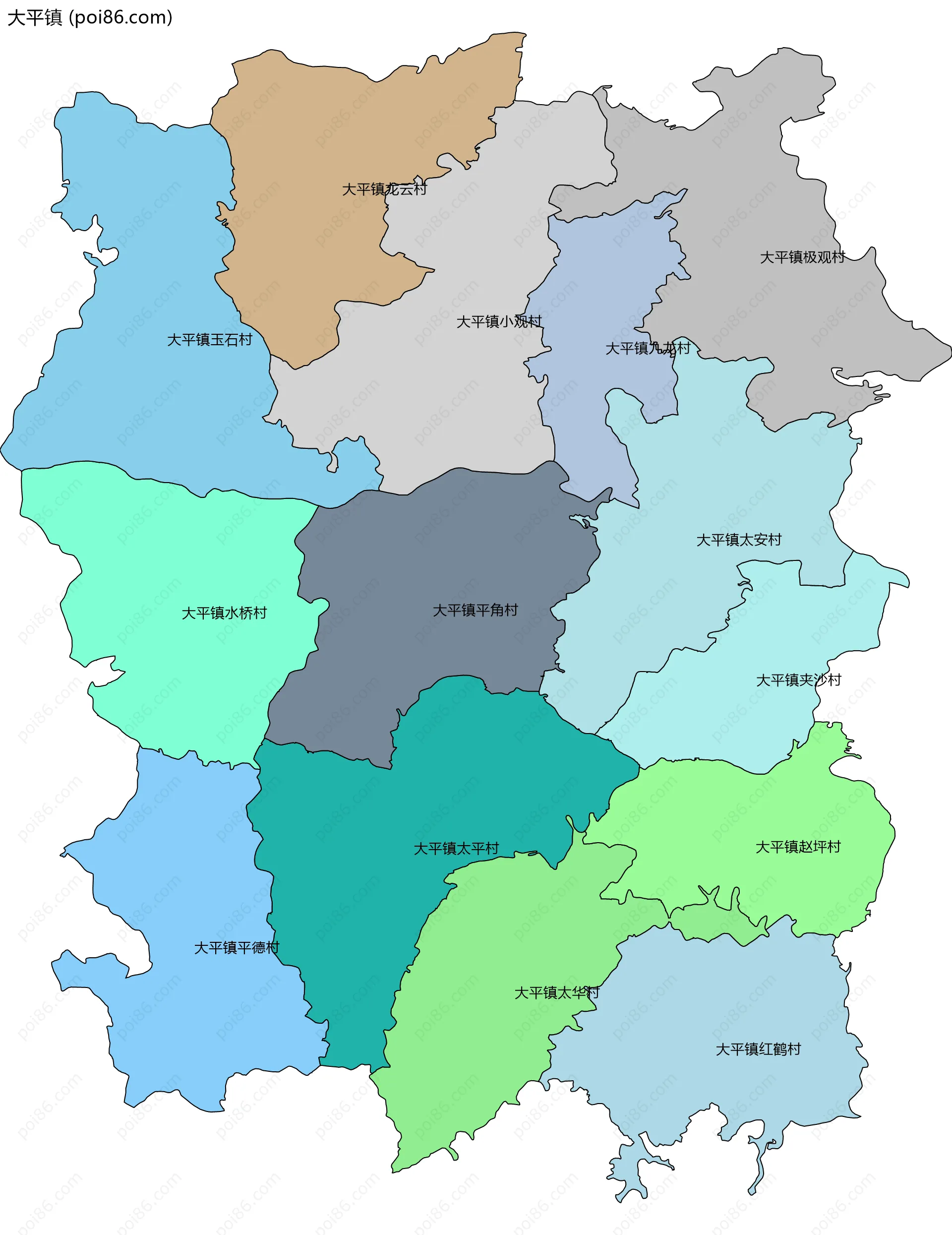 大平镇边界地图(五级行政区划)