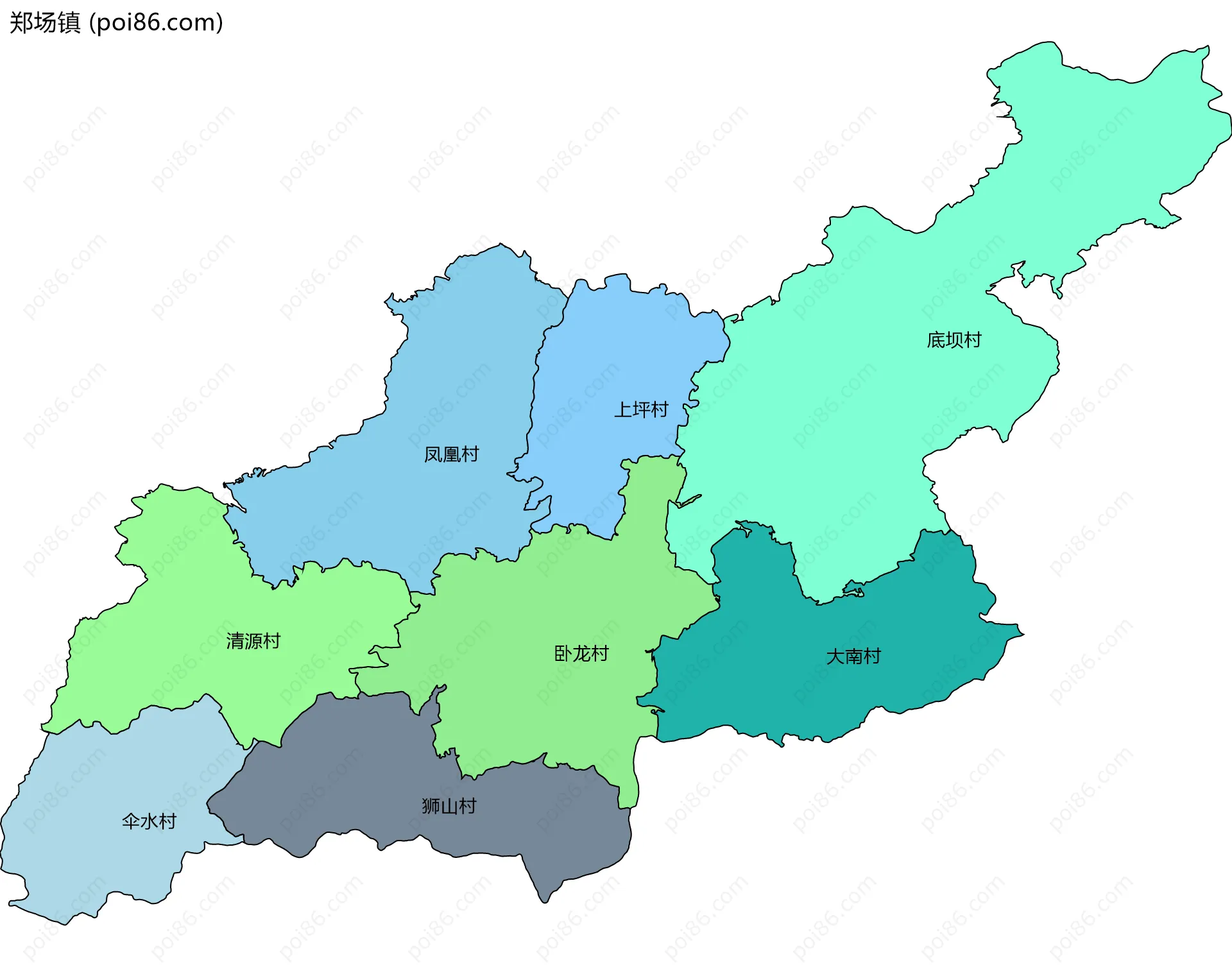 郑场镇边界地图(五级行政区划)