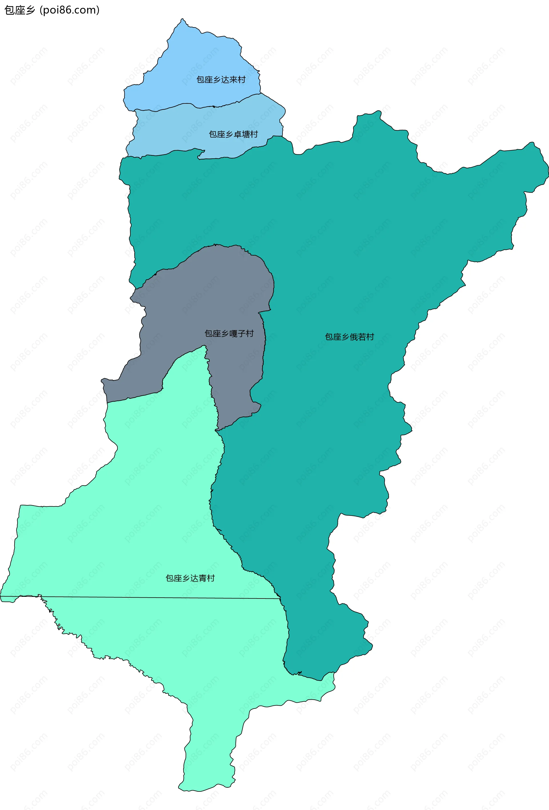 包座乡边界地图(五级行政区划)