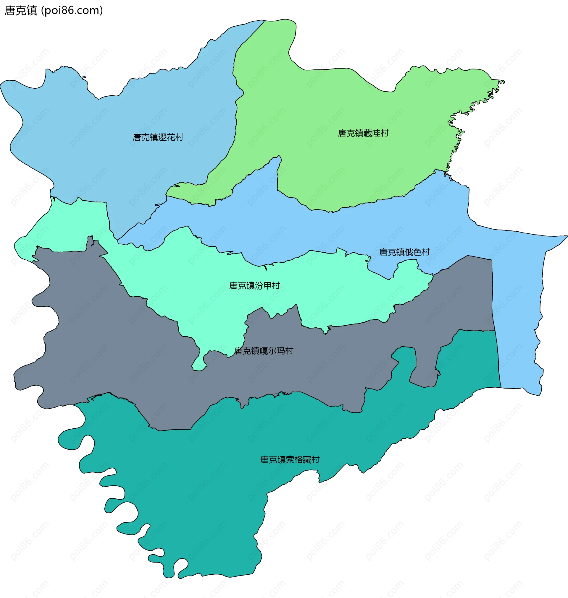 唐克镇边界地图(五级行政区划)
