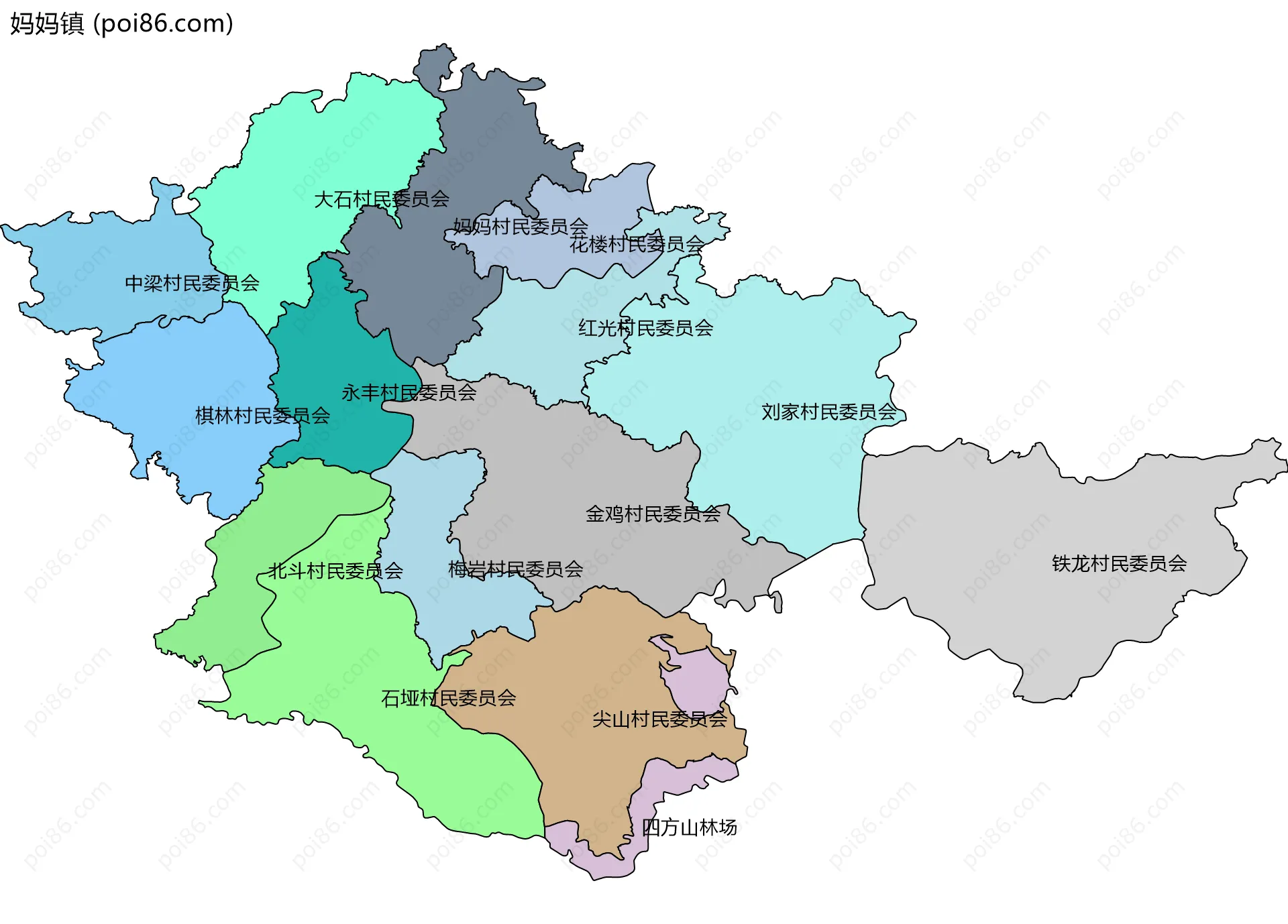 妈妈镇边界地图(五级行政区划)