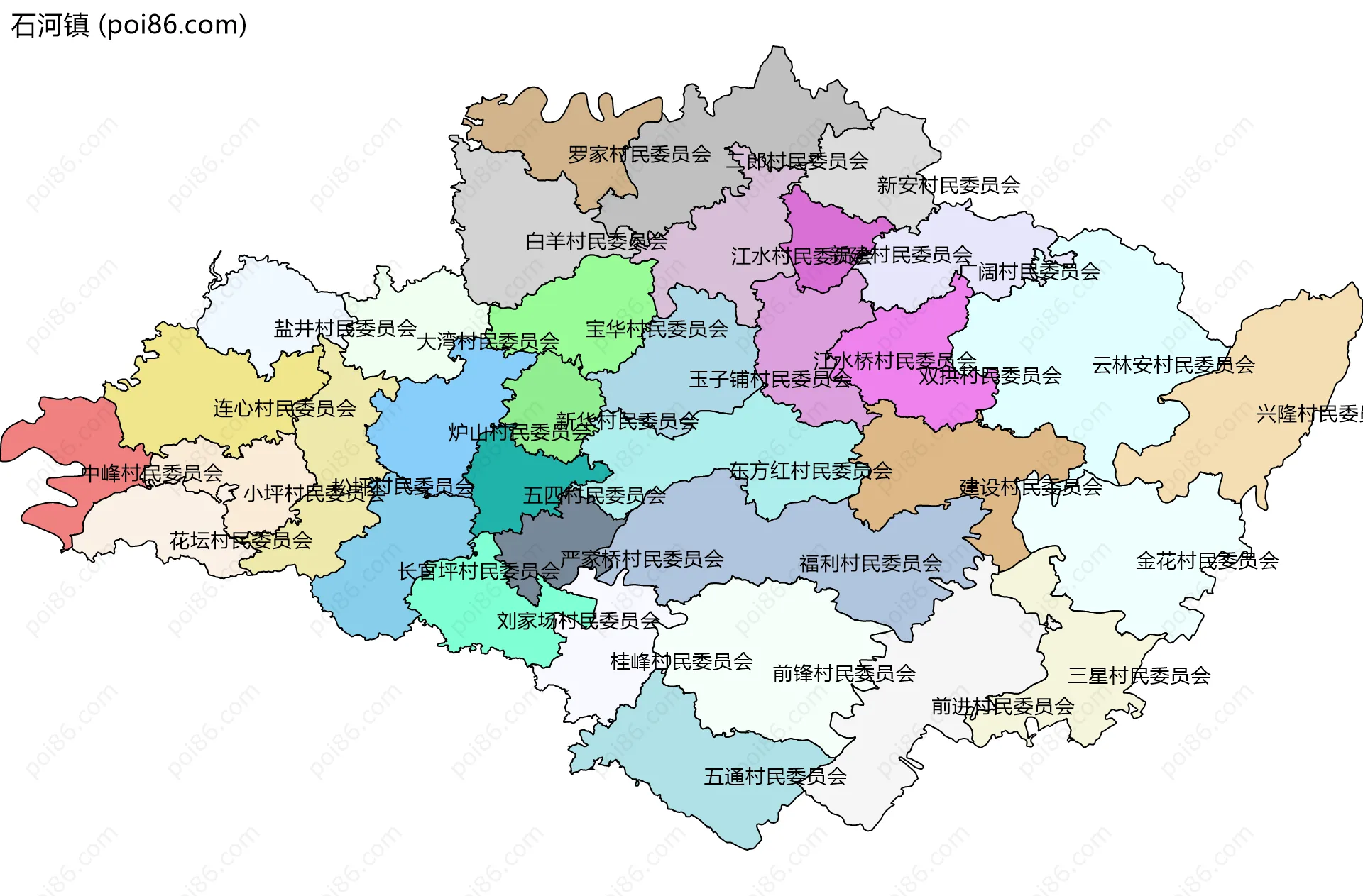 石河镇边界地图(五级行政区划)