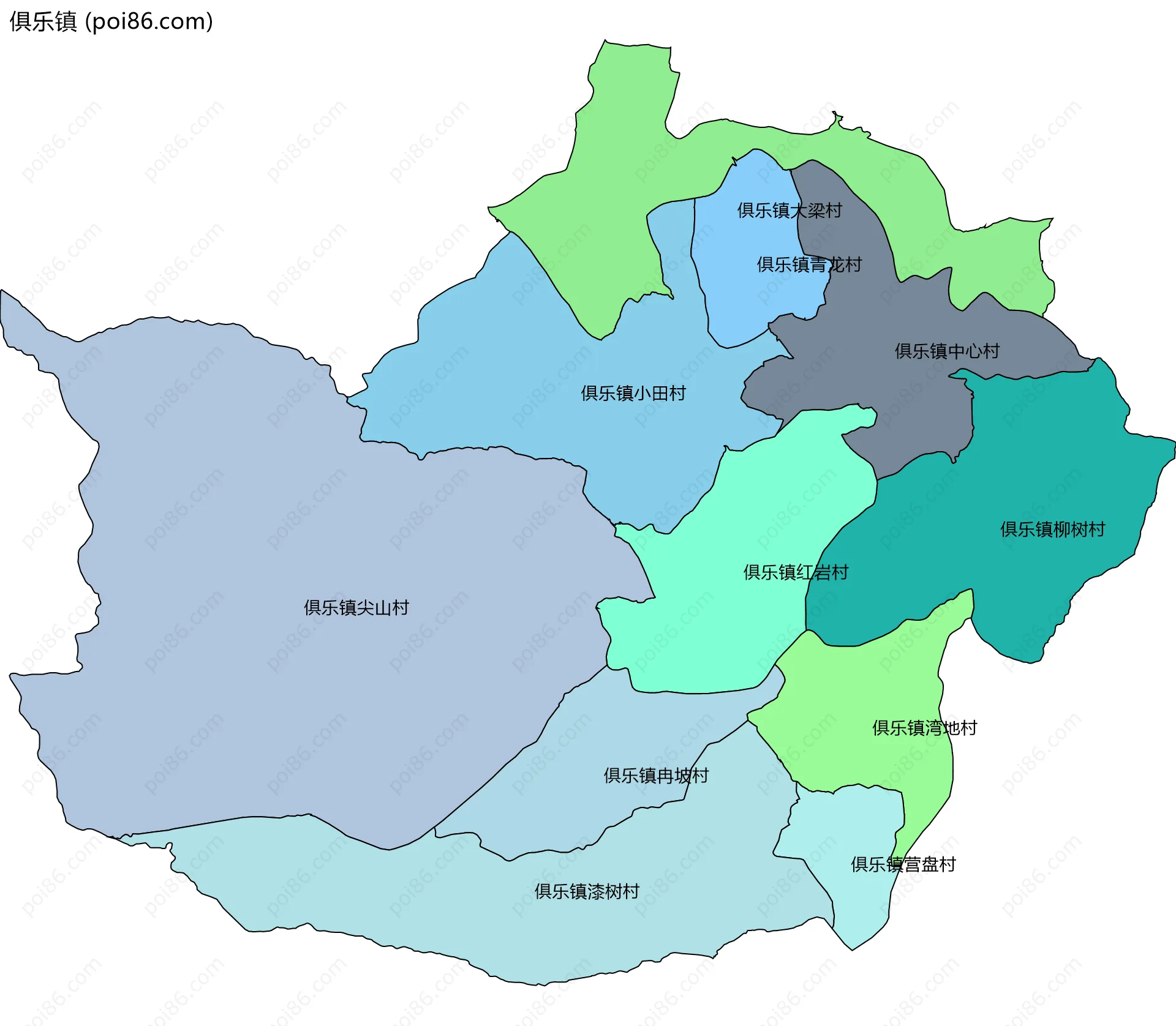 俱乐镇边界地图(五级行政区划)