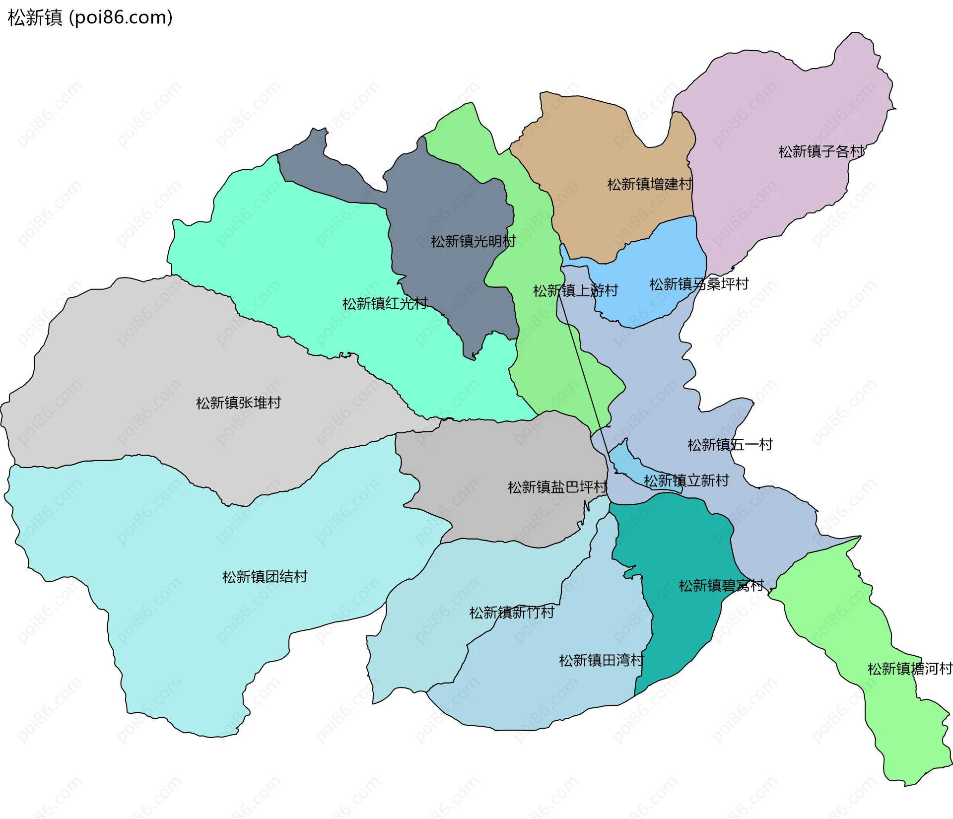 松新镇边界地图(五级行政区划)