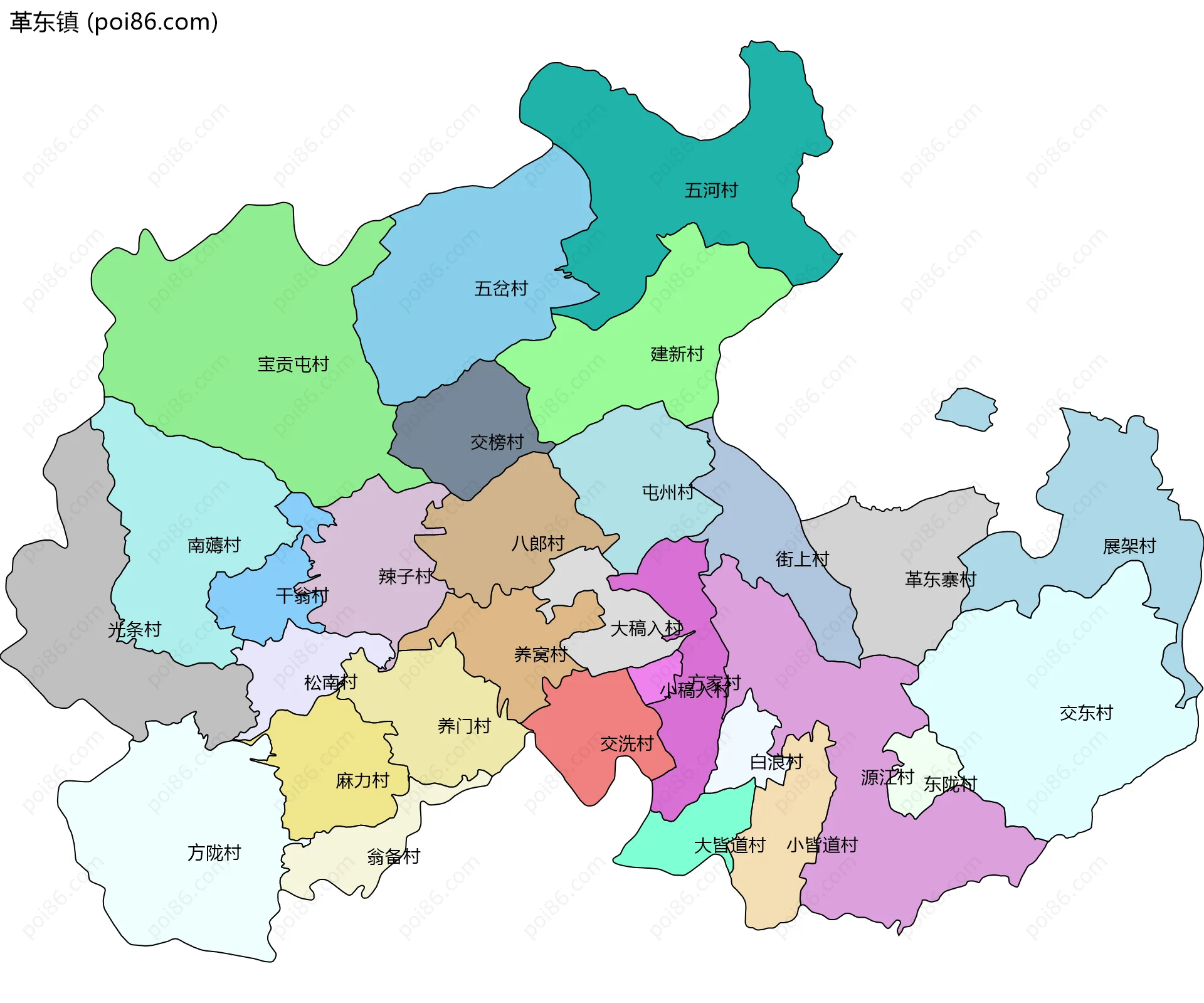 革东镇边界地图(五级行政区划)
