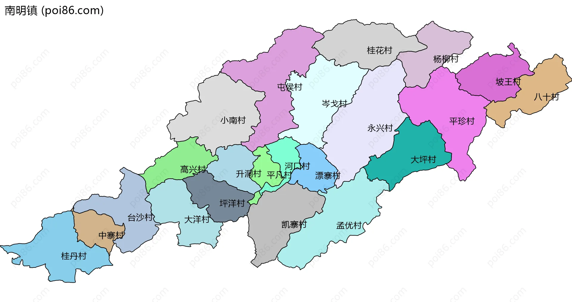 南明镇边界地图(五级行政区划)