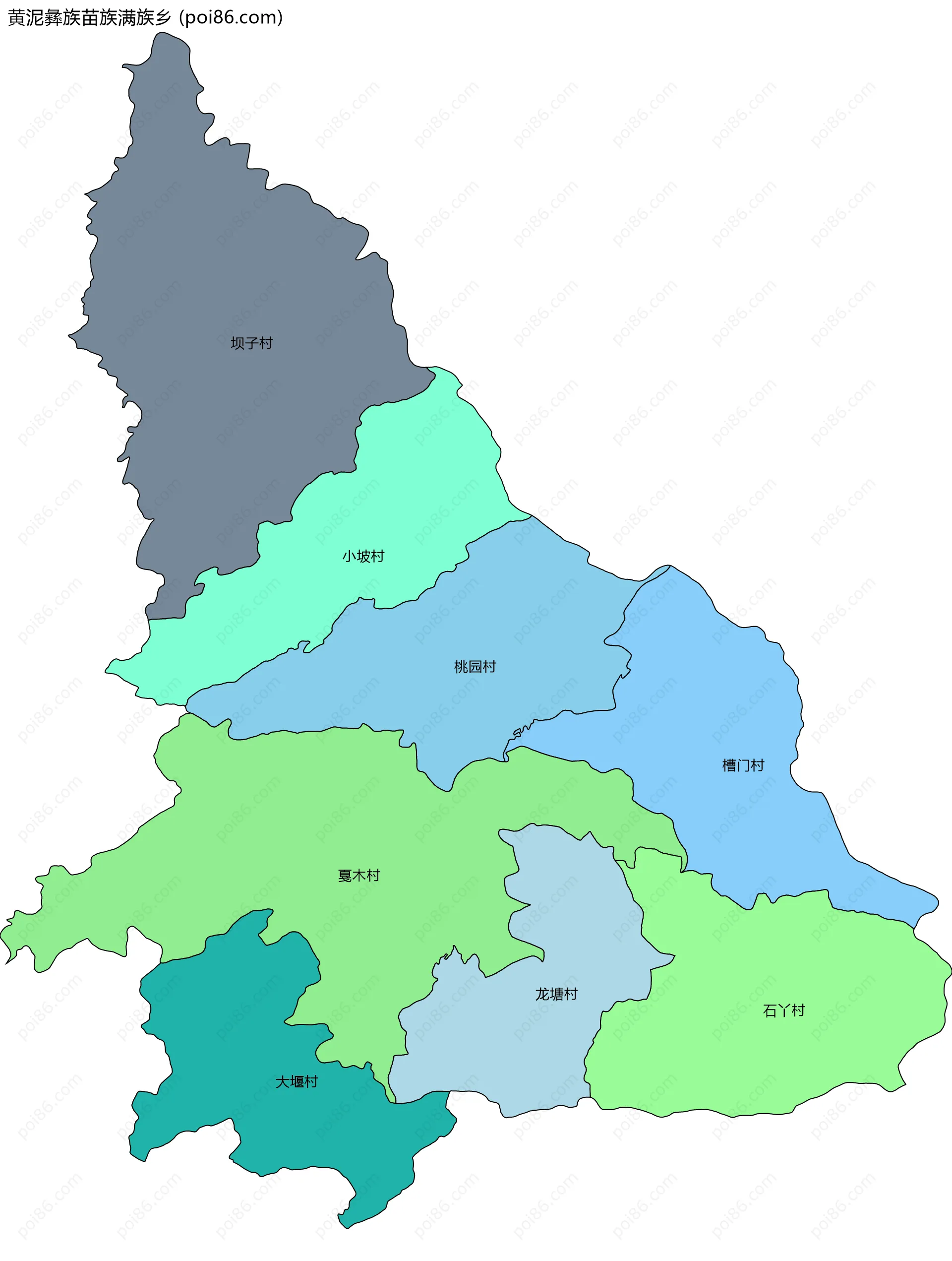 黄泥彝族苗族满族乡边界地图(五级行政区划)