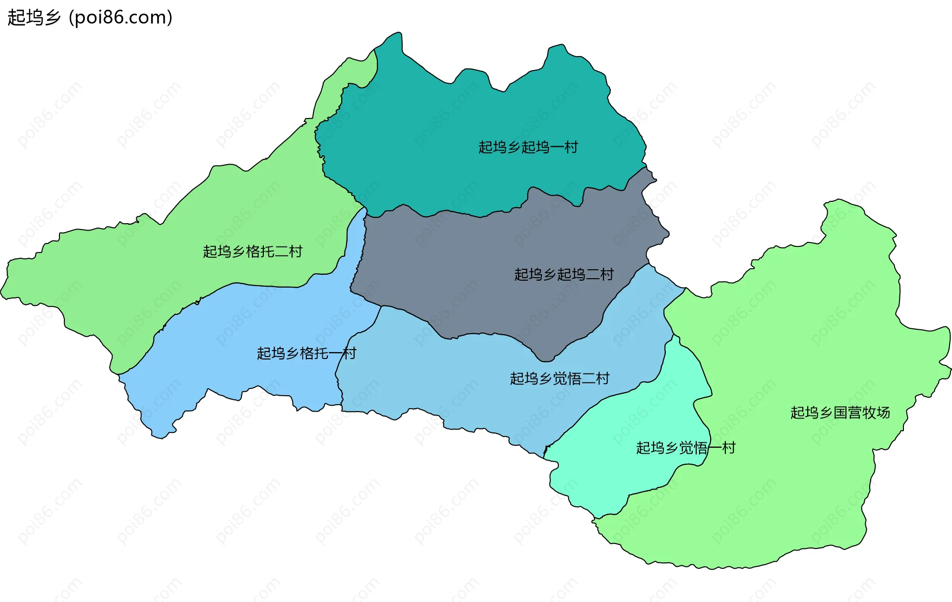起坞乡边界地图(五级行政区划)