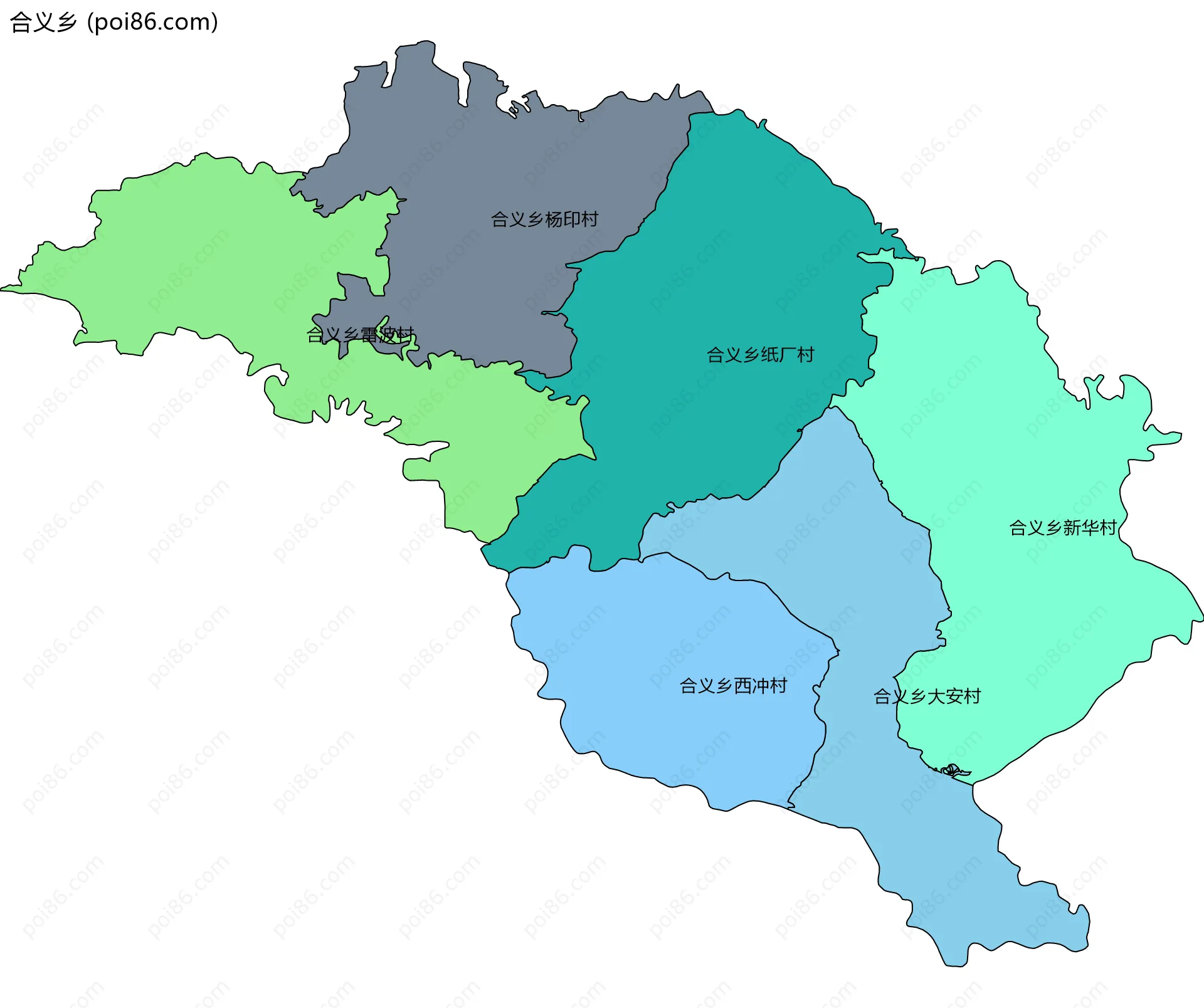 合义乡边界地图(五级行政区划)