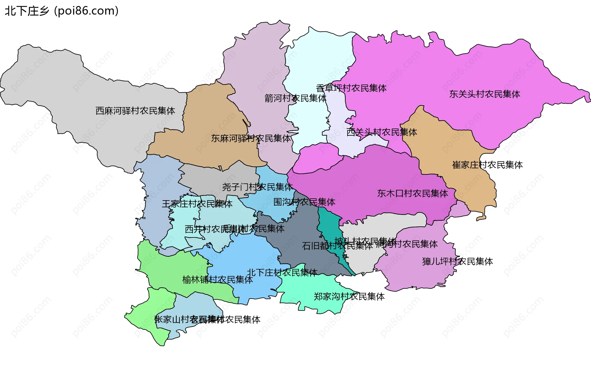 北下庄乡边界地图(五级行政区划)