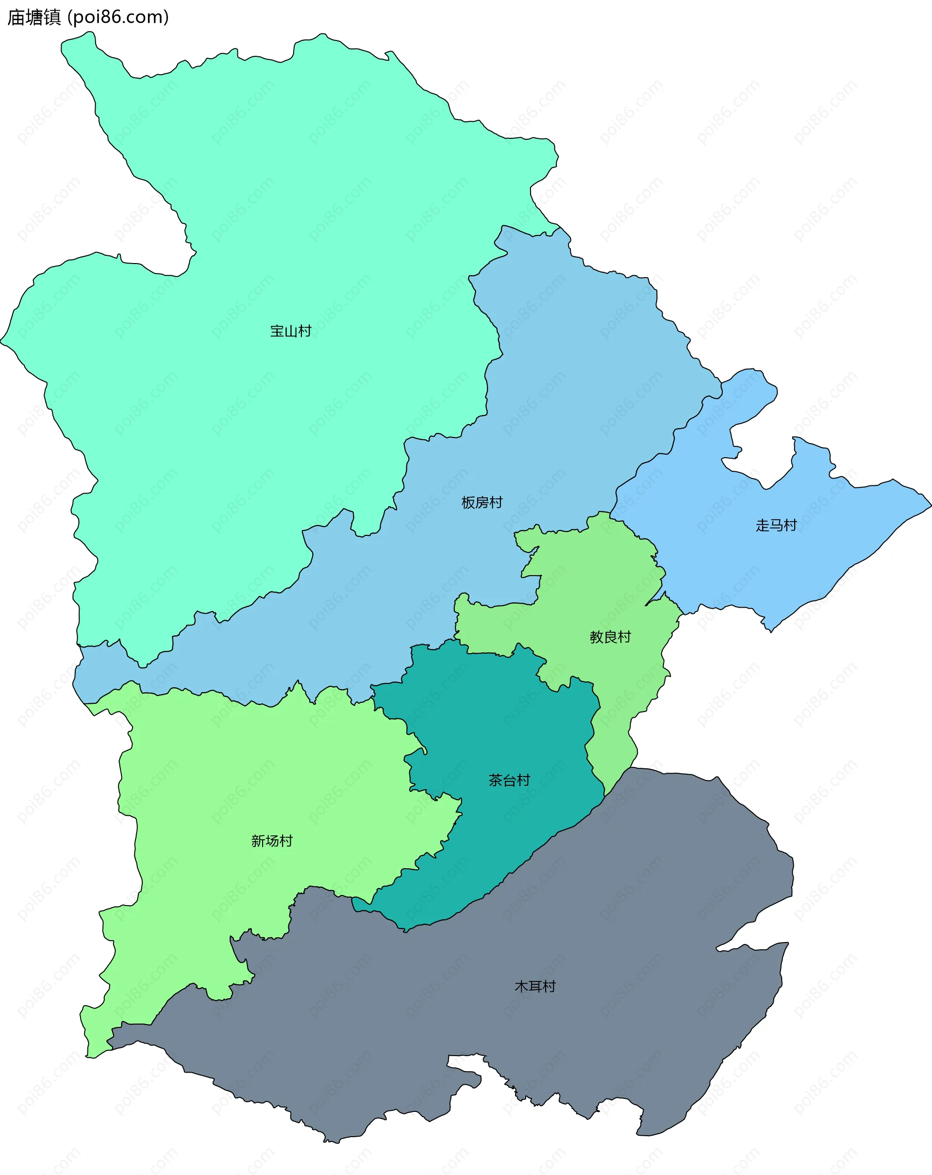 庙塘镇边界地图(五级行政区划)