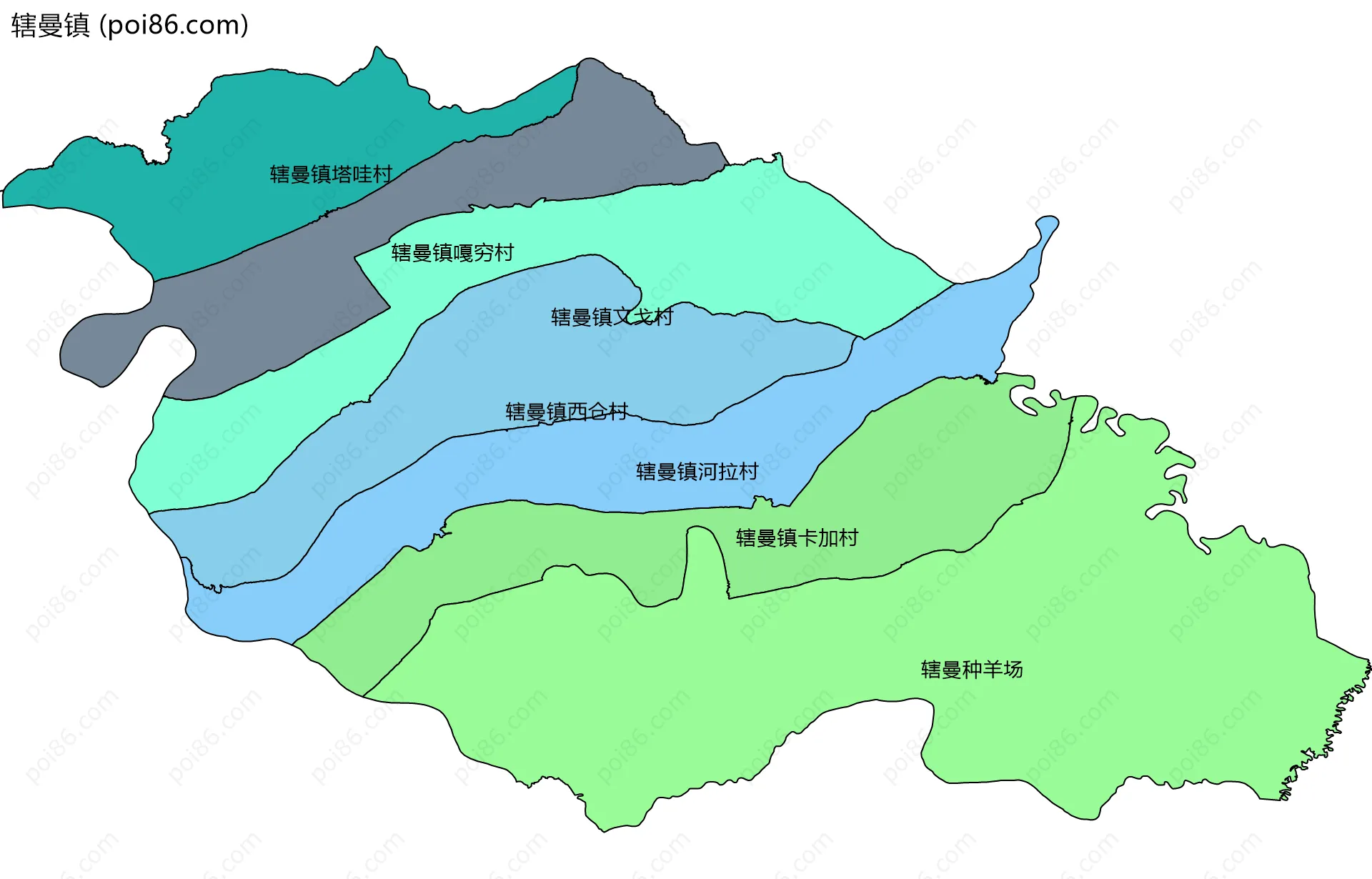 辖曼镇边界地图(五级行政区划)