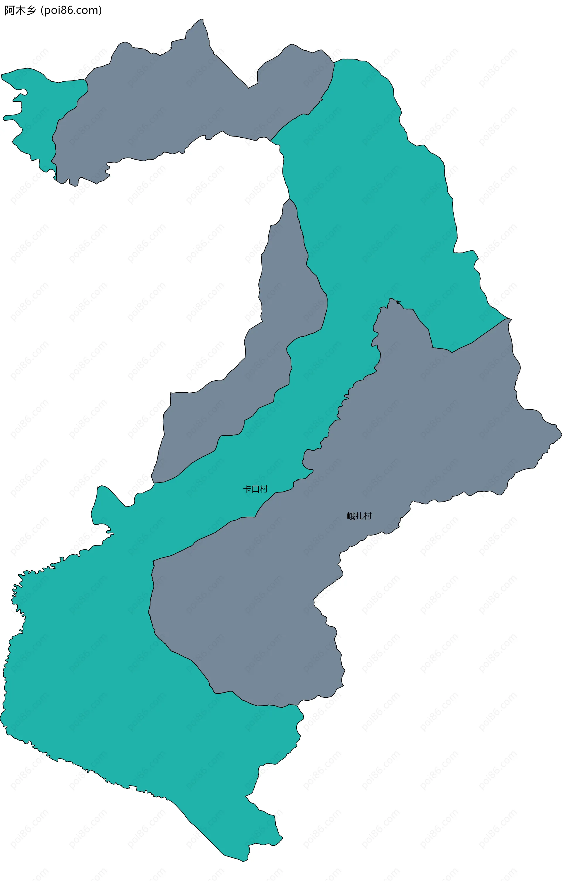 阿木乡边界地图(五级行政区划)