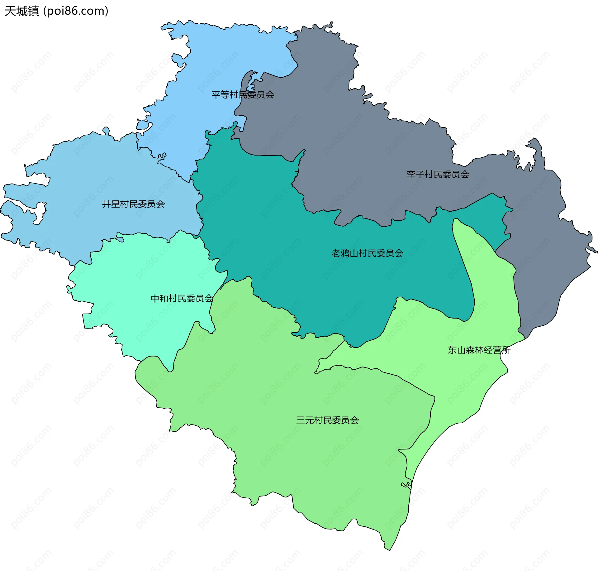 天城镇边界地图(五级行政区划)