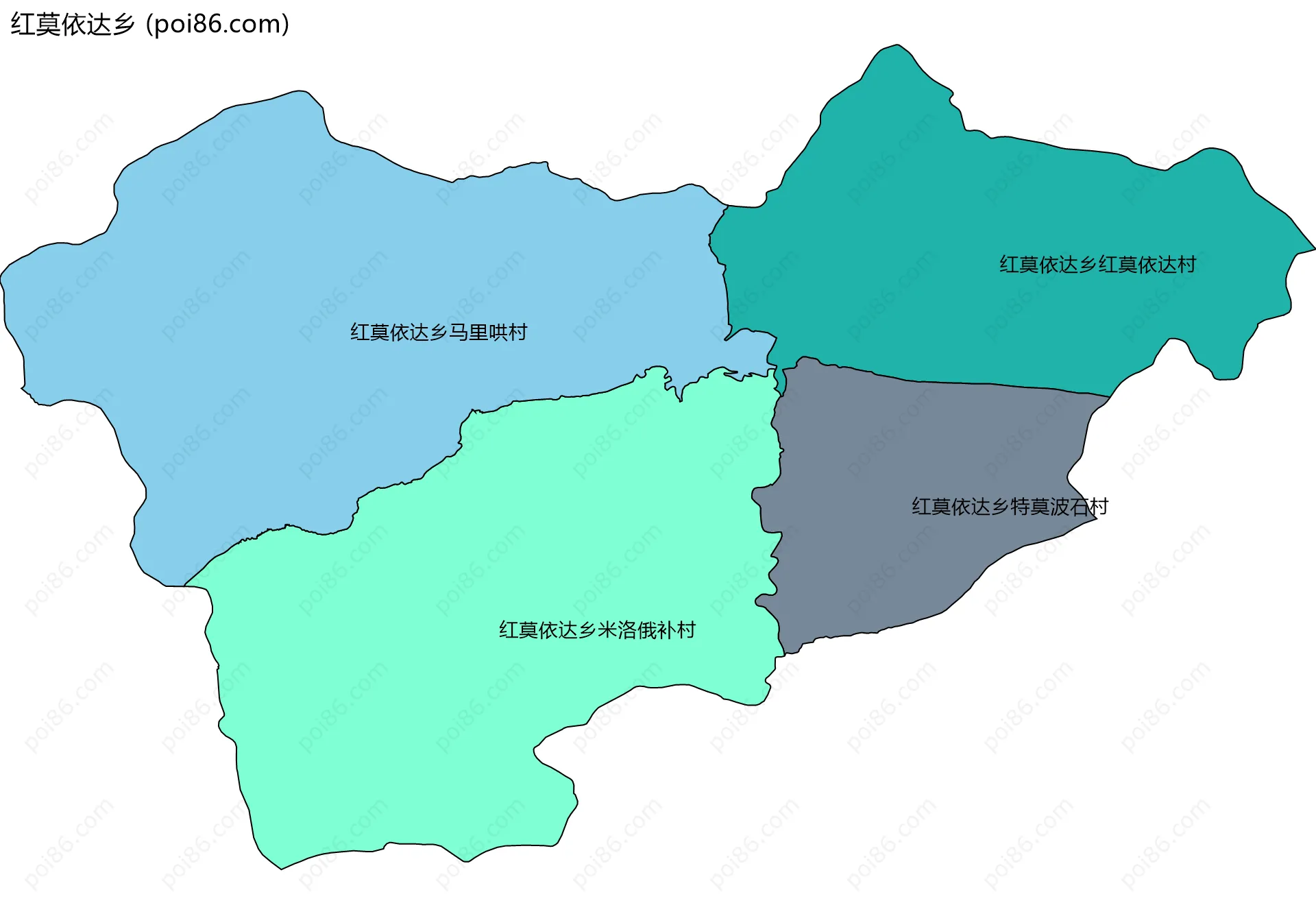 红莫依达乡边界地图(五级行政区划)