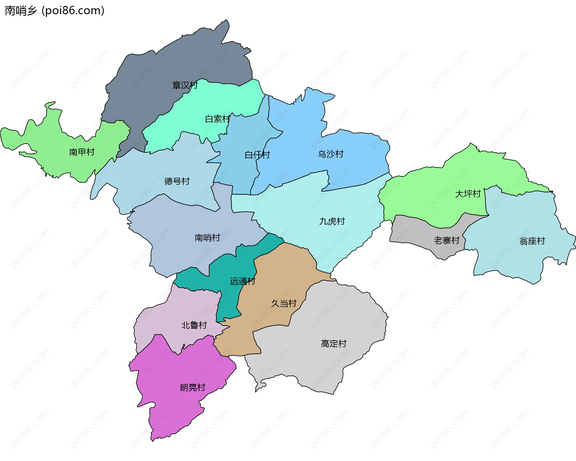 南哨乡边界地图(五级行政区划)