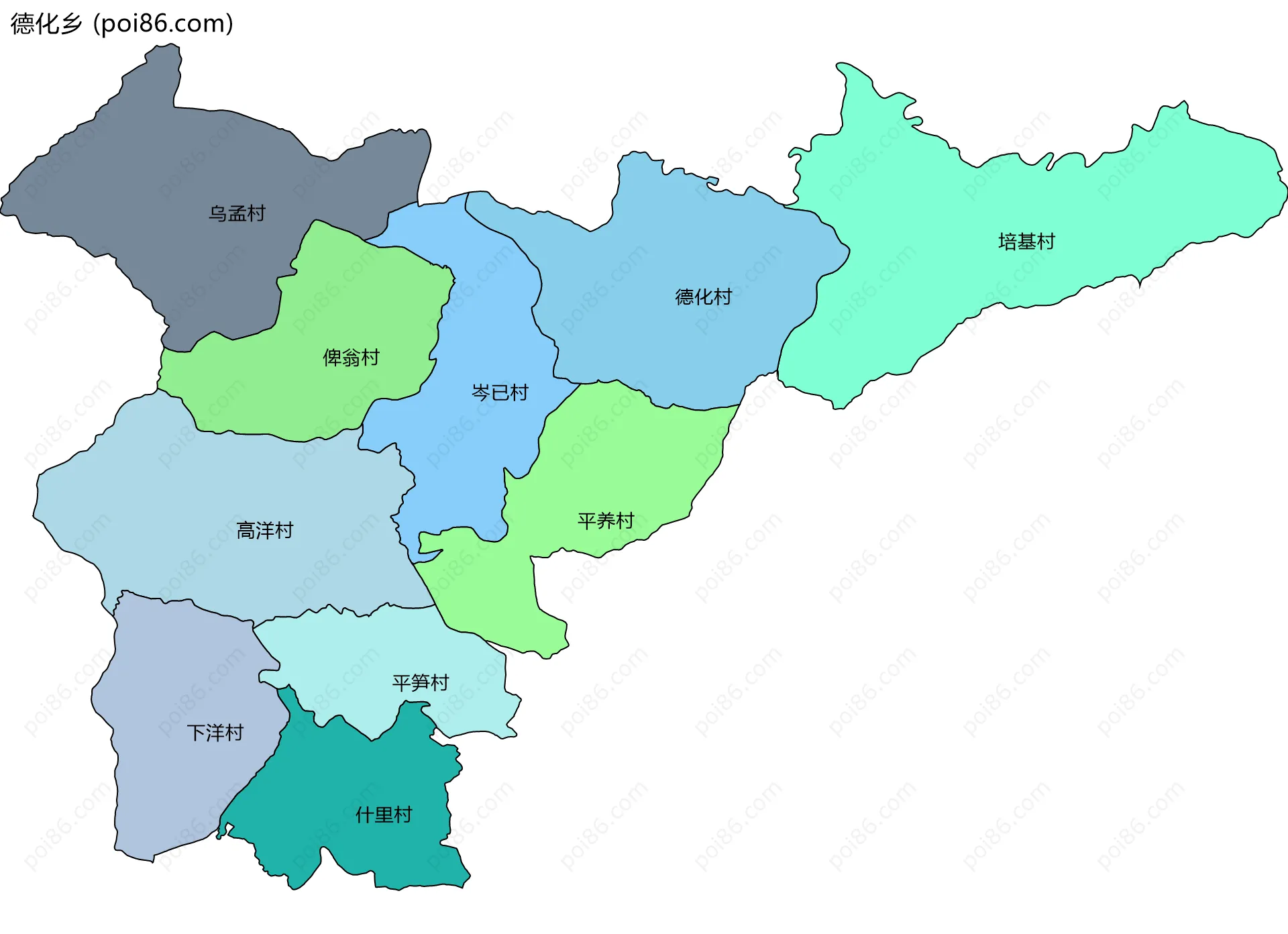 德化乡边界地图(五级行政区划)