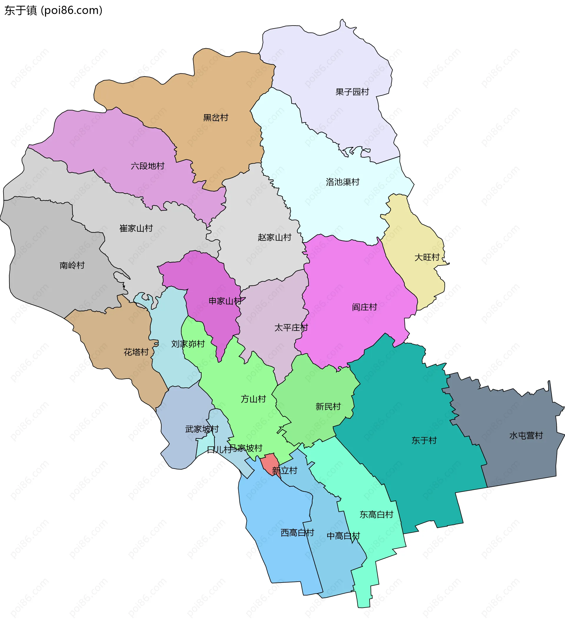 东于镇边界地图(五级行政区划)