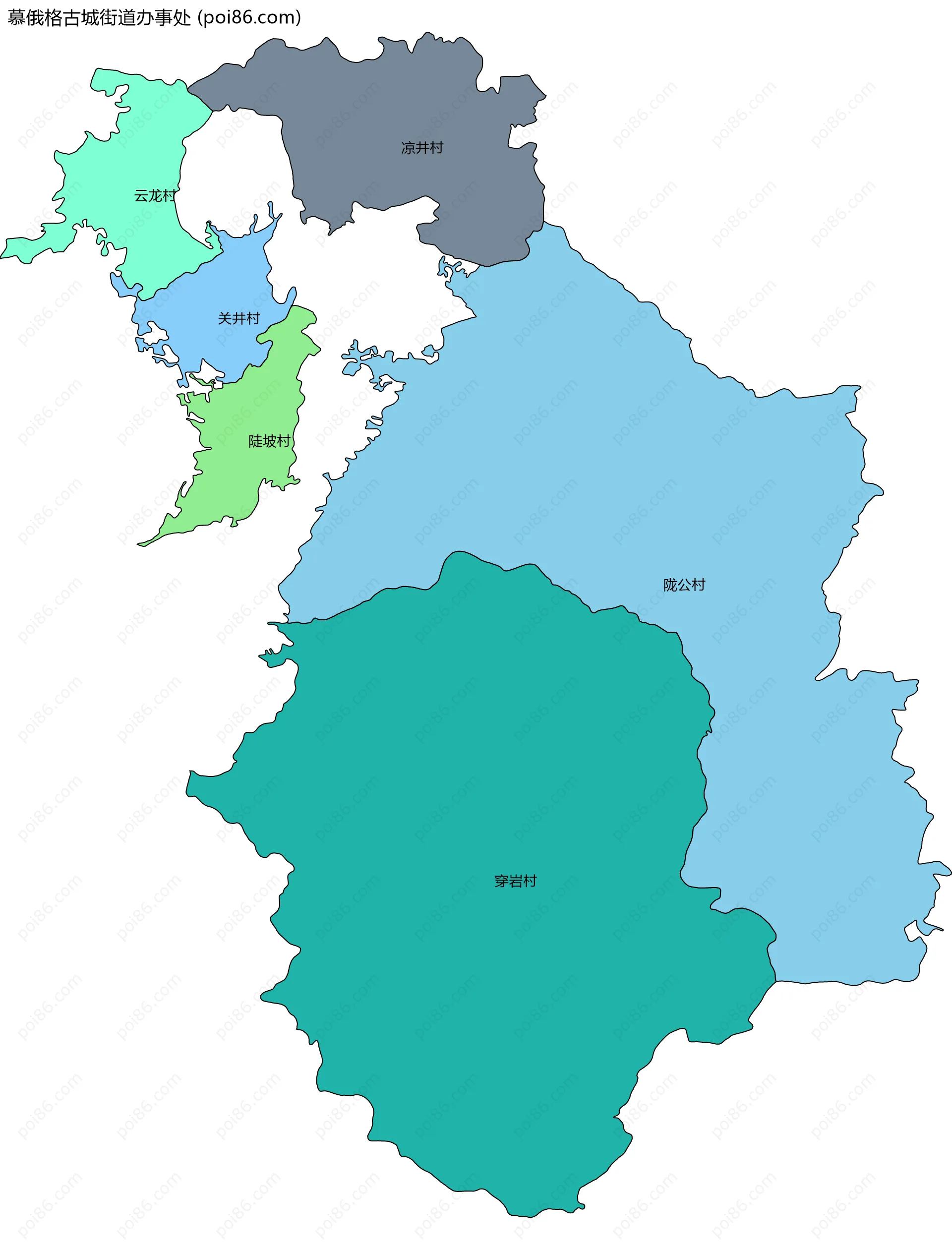 慕俄格古城街道办事处边界地图(五级行政区划)