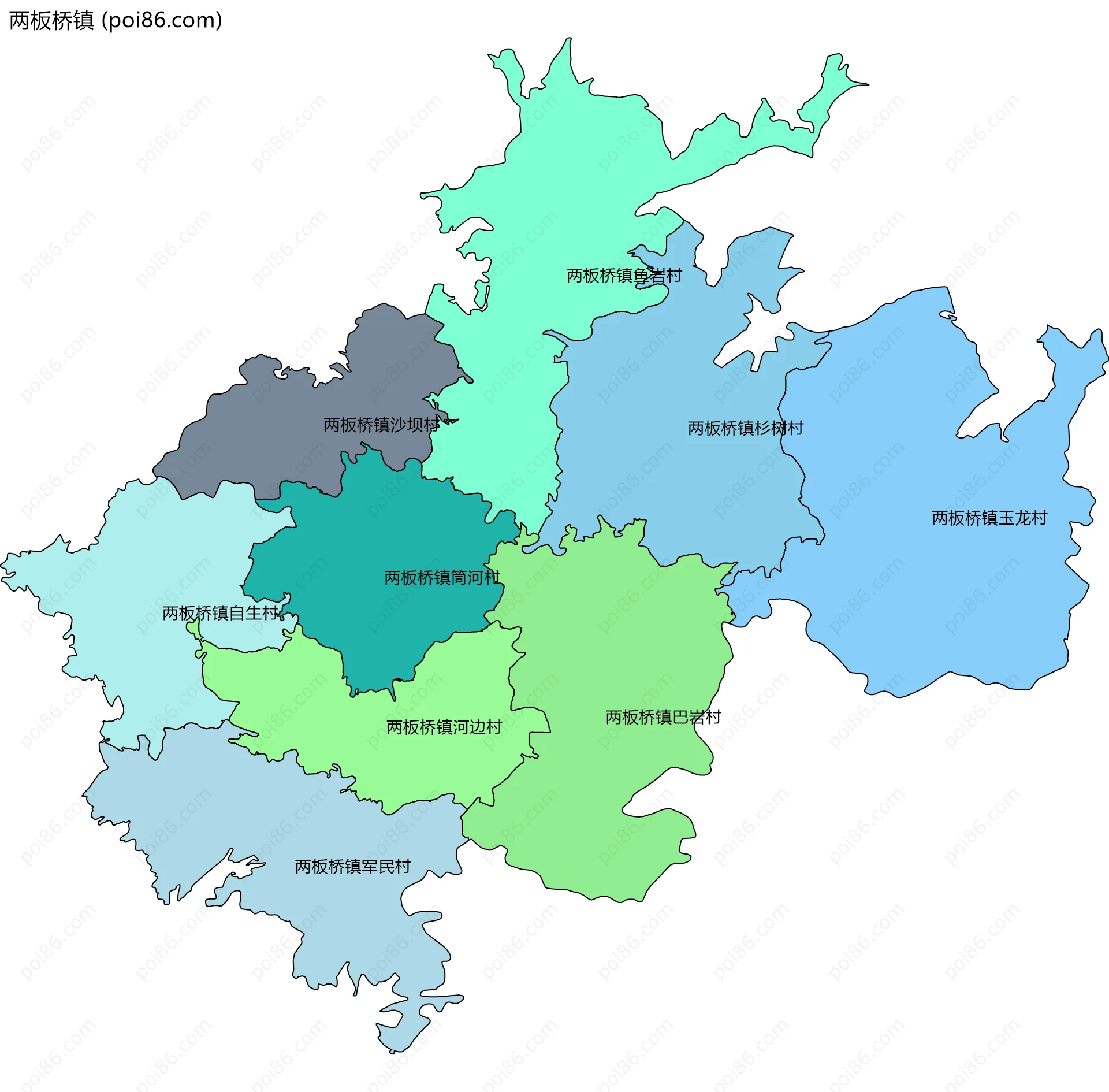 两板桥镇边界地图(五级行政区划)