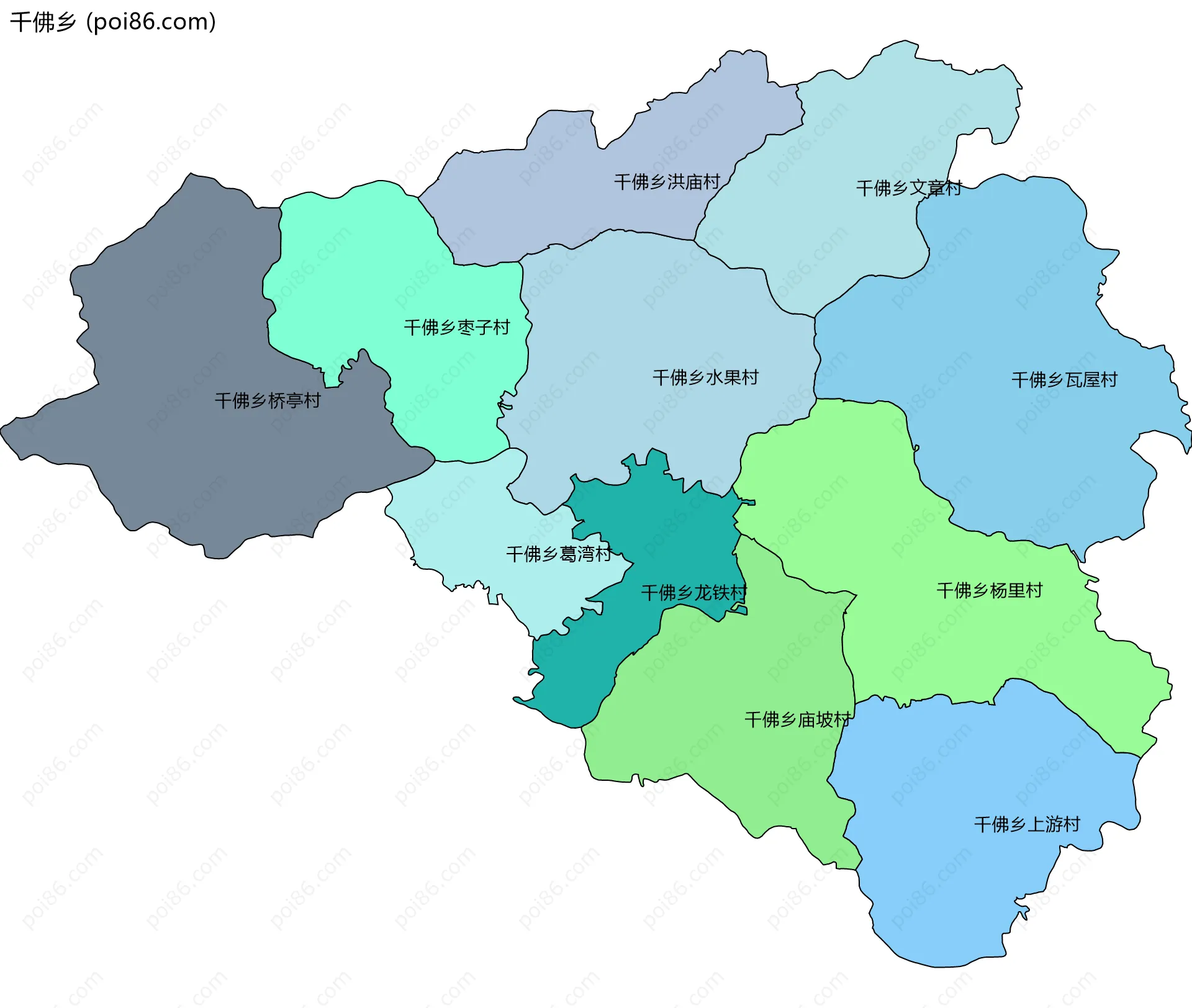 千佛乡边界地图(五级行政区划)