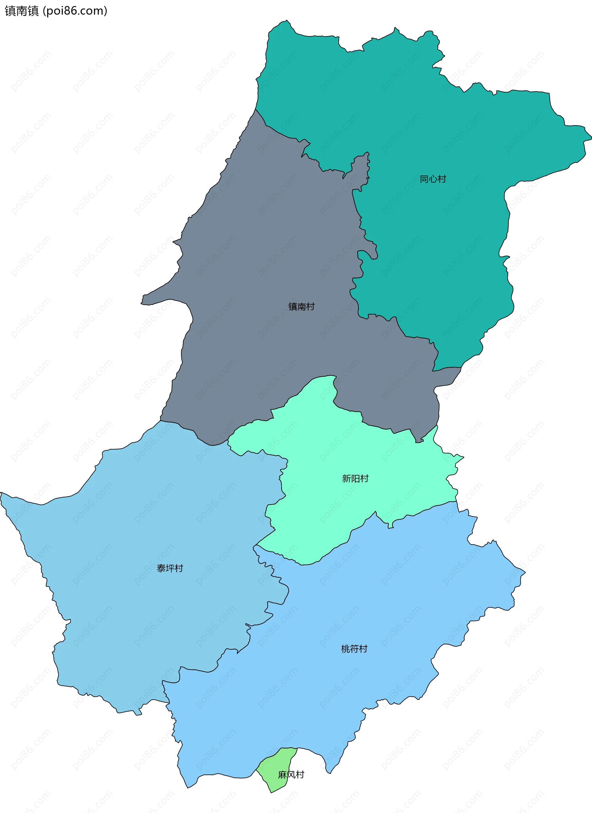 镇南镇边界地图(五级行政区划)