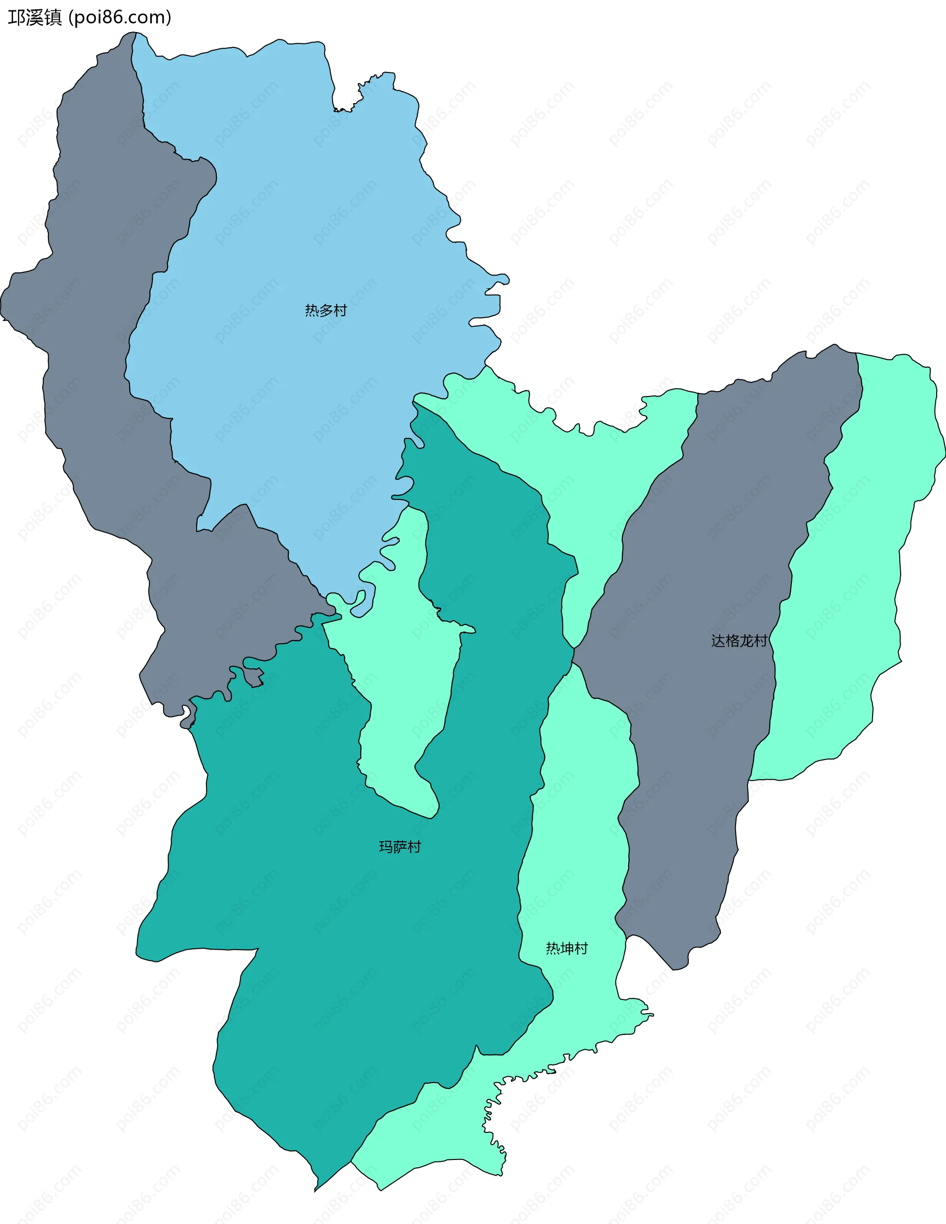 邛溪镇边界地图(五级行政区划)