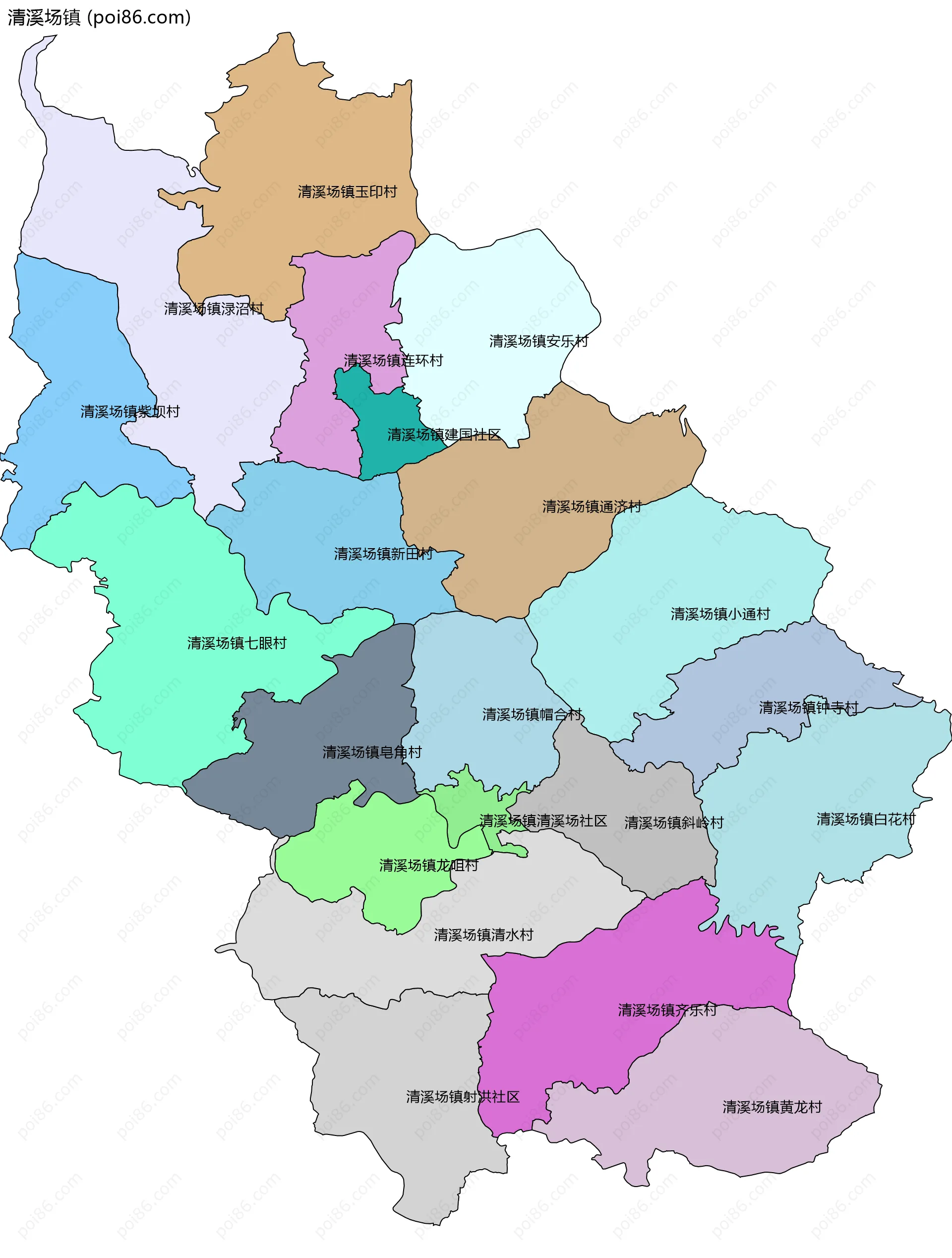 清溪场镇边界地图(五级行政区划)