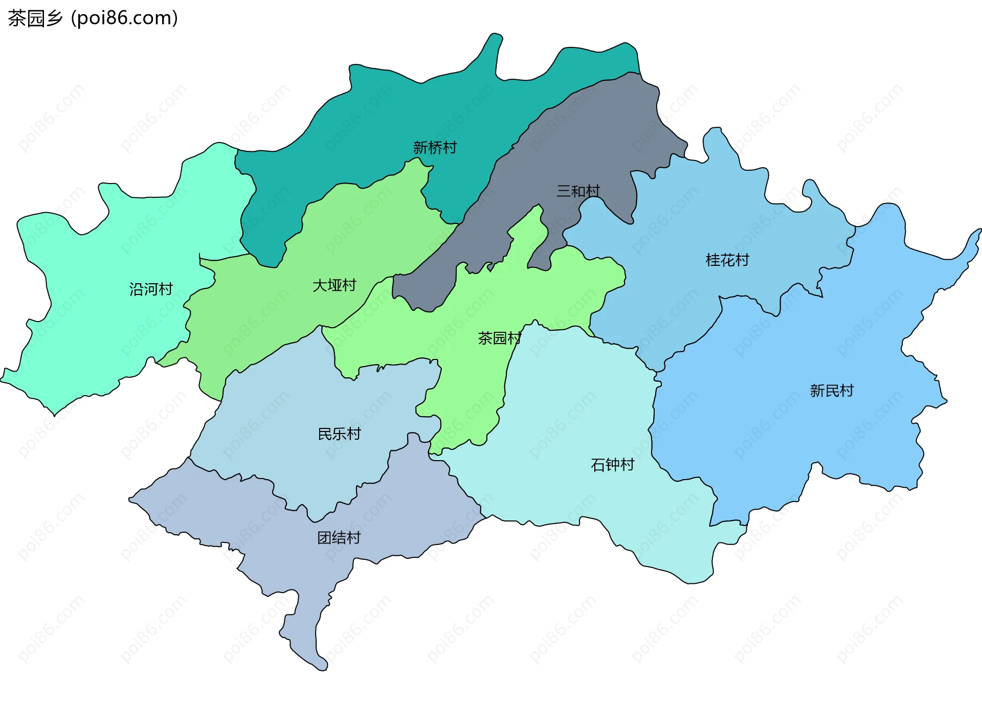 茶园乡边界地图(五级行政区划)