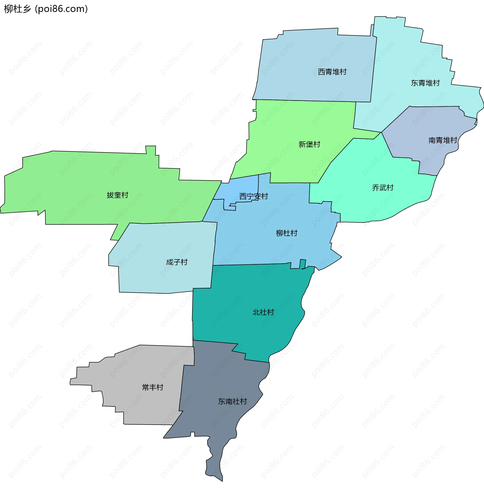 柳杜乡边界地图(五级行政区划)