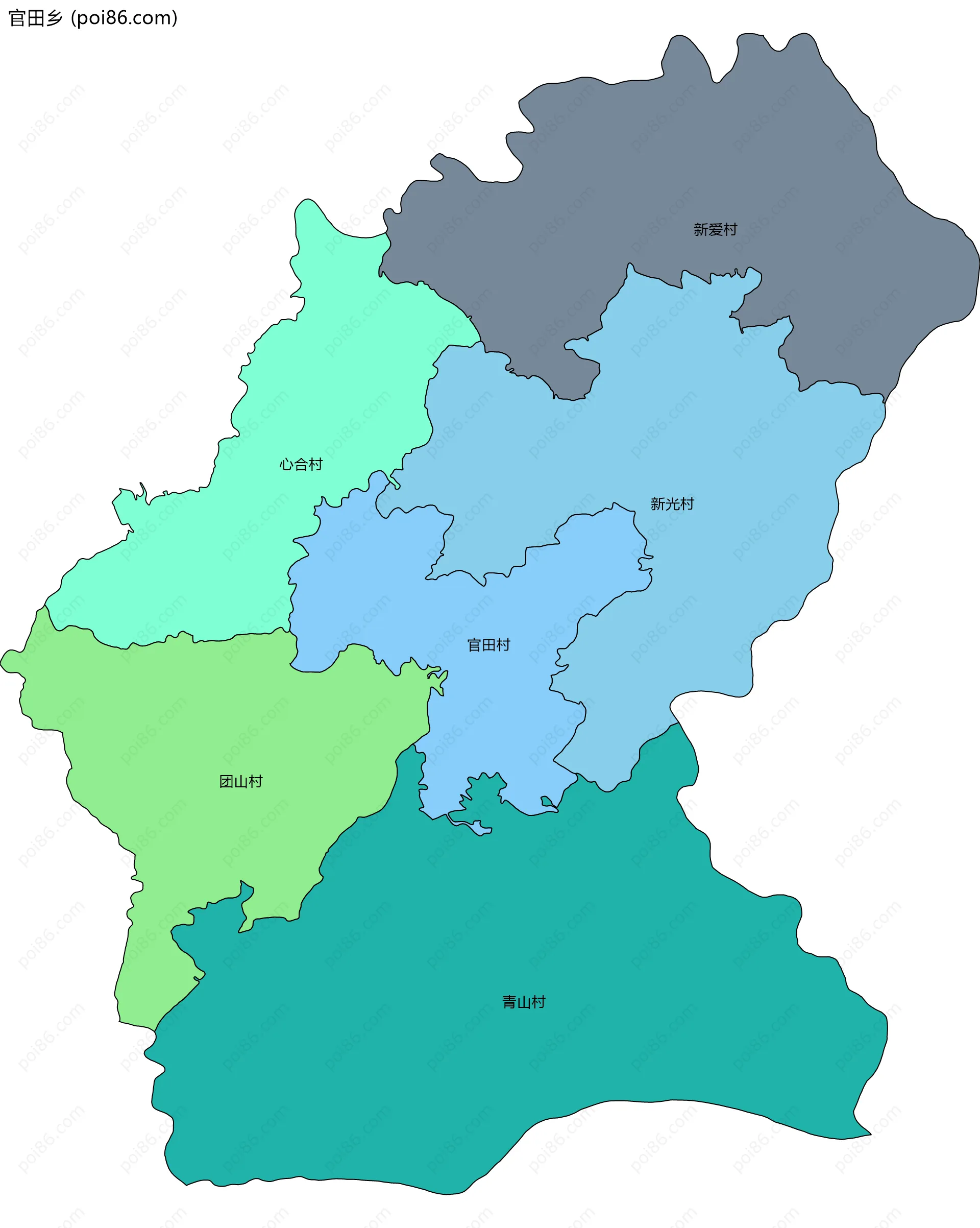 官田乡边界地图(五级行政区划)