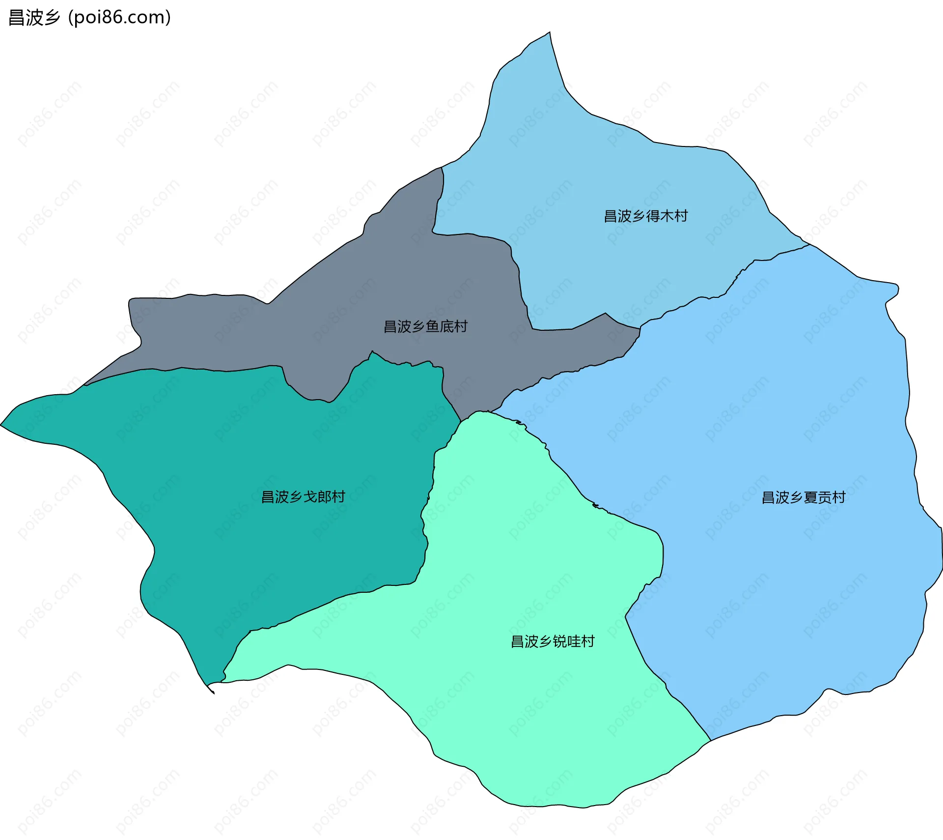 昌波乡边界地图(五级行政区划)
