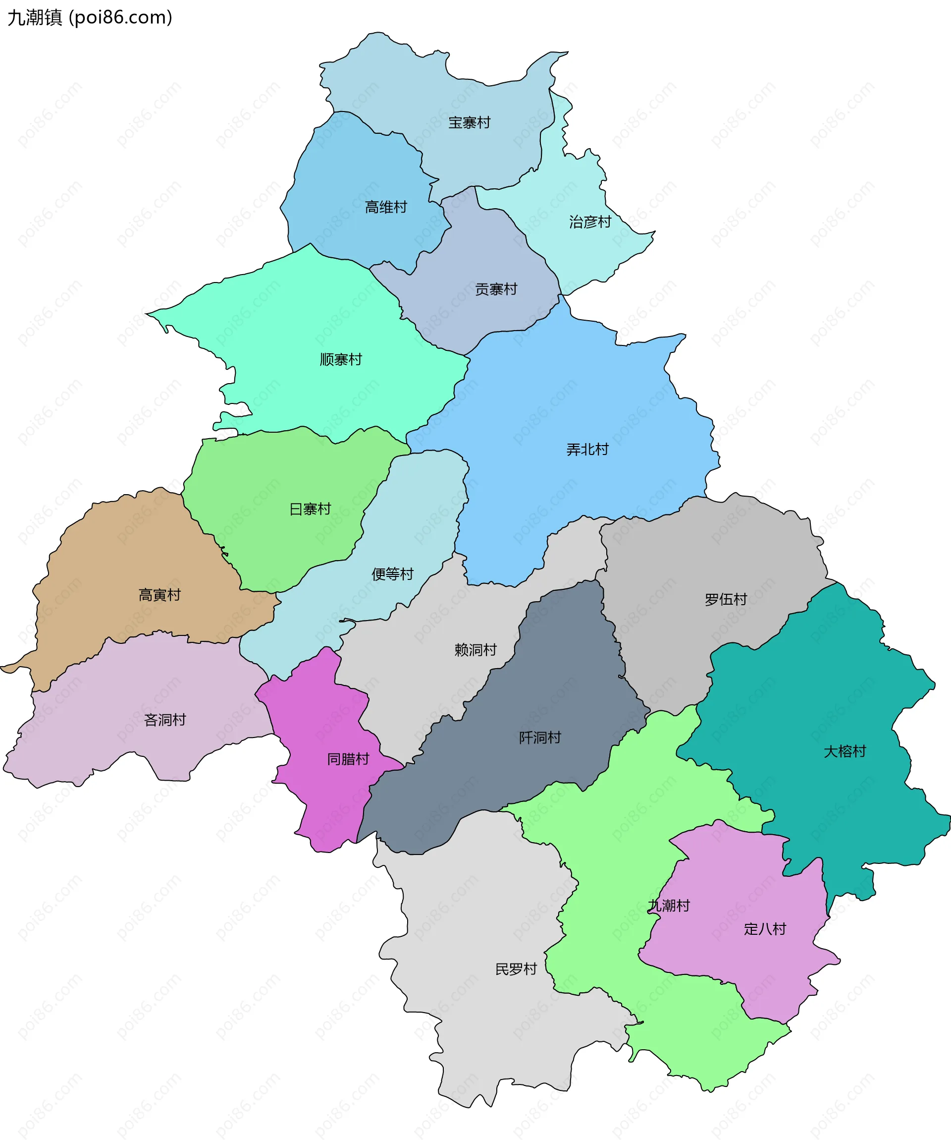 九潮镇边界地图(五级行政区划)