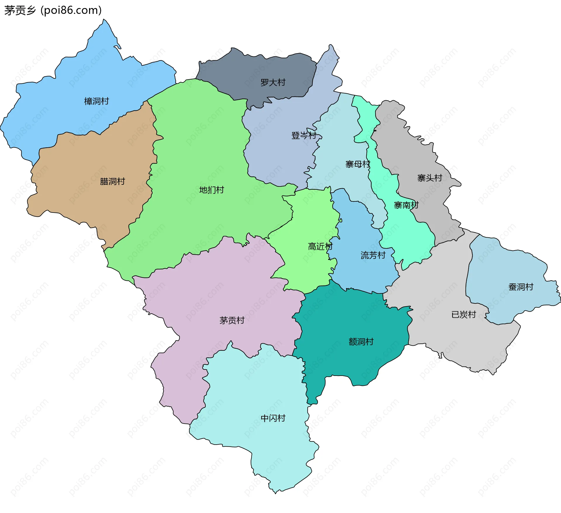 茅贡乡边界地图(五级行政区划)