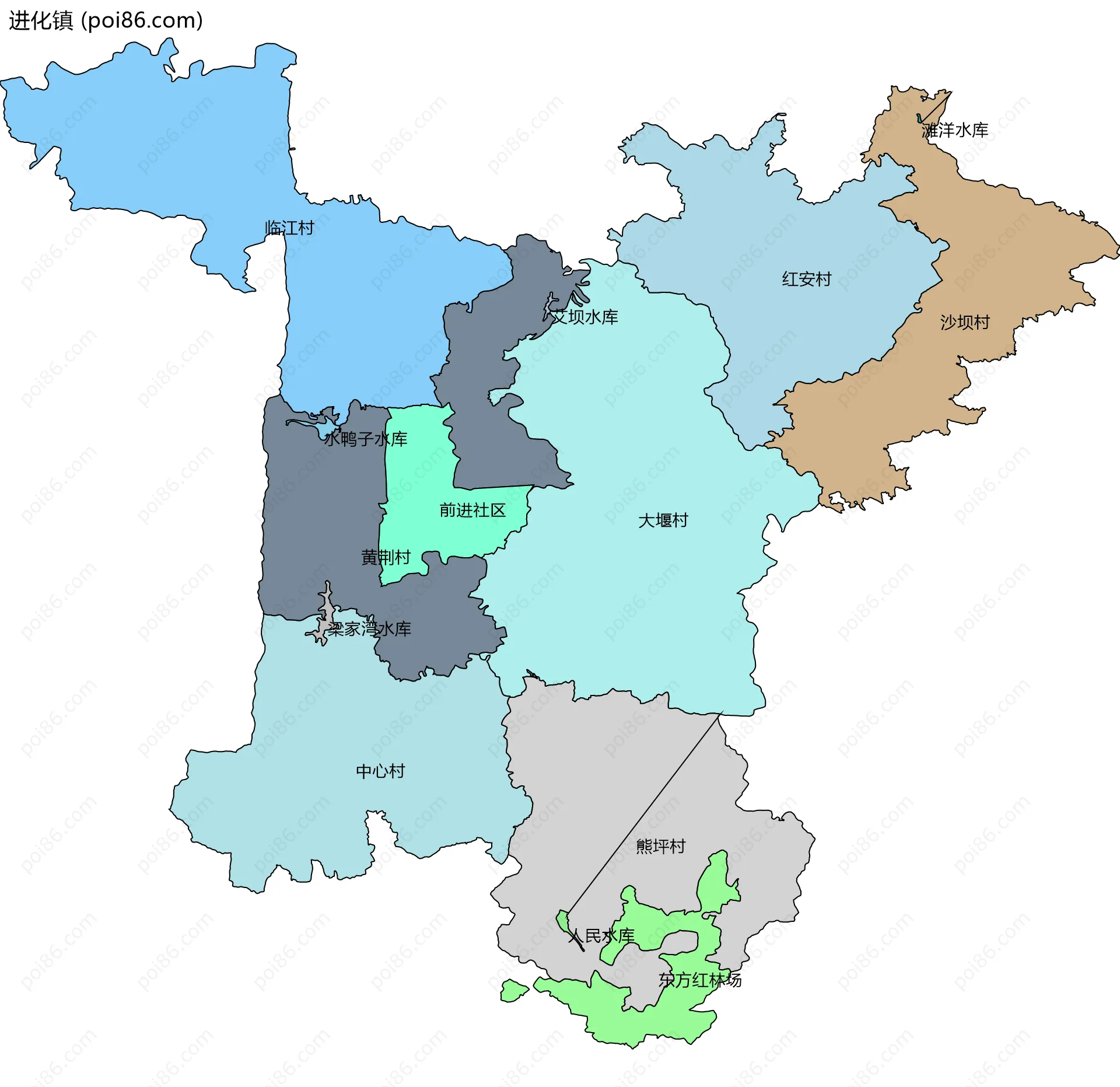 进化镇边界地图(五级行政区划)