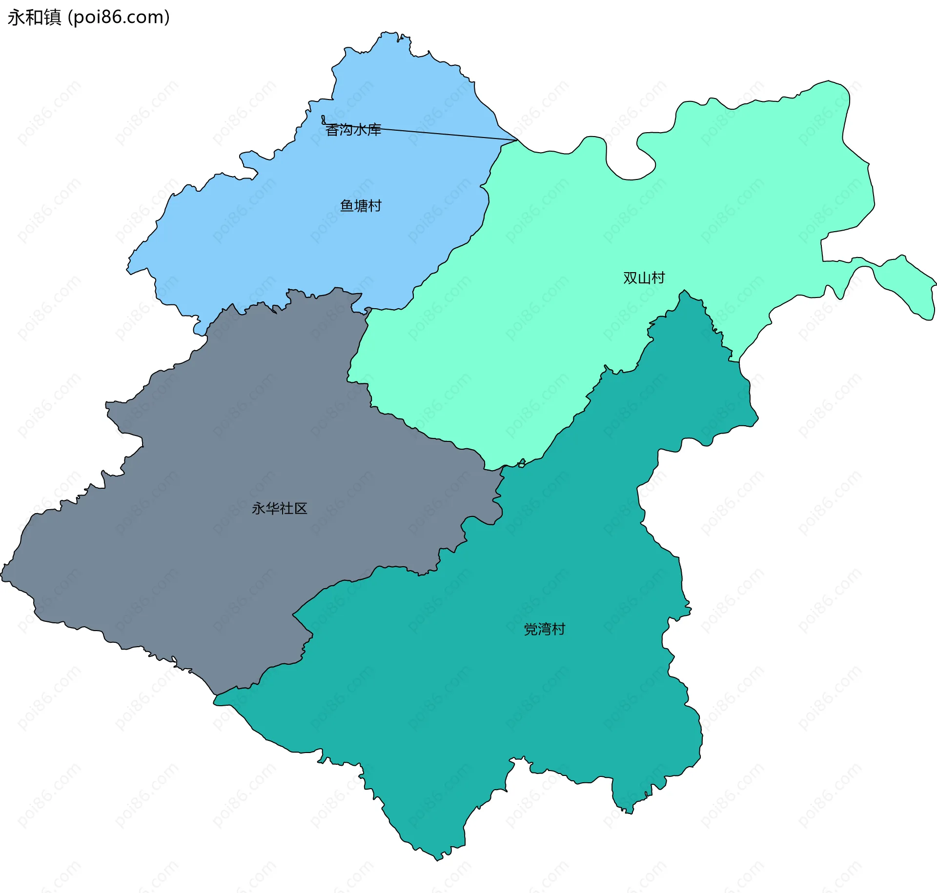 永和镇边界地图(五级行政区划)