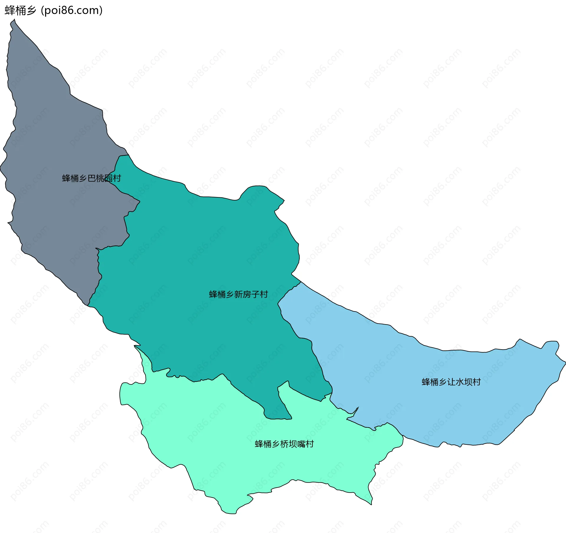 蜂桶乡边界地图(五级行政区划)