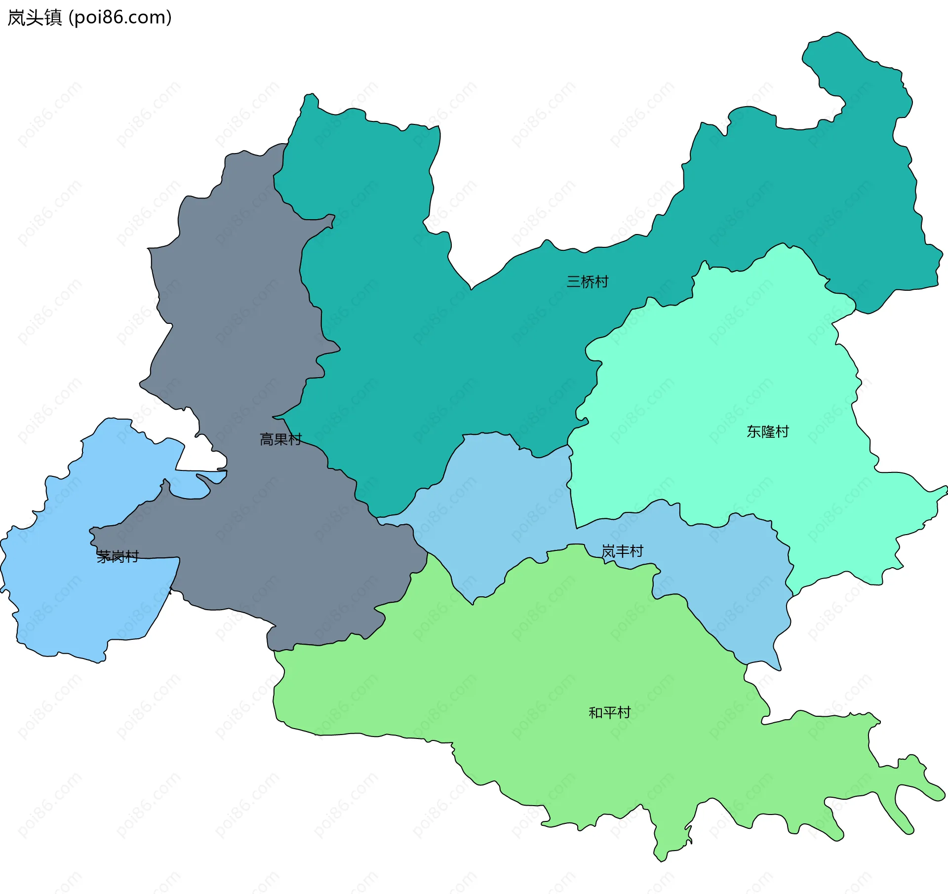 岚头镇边界地图(五级行政区划)
