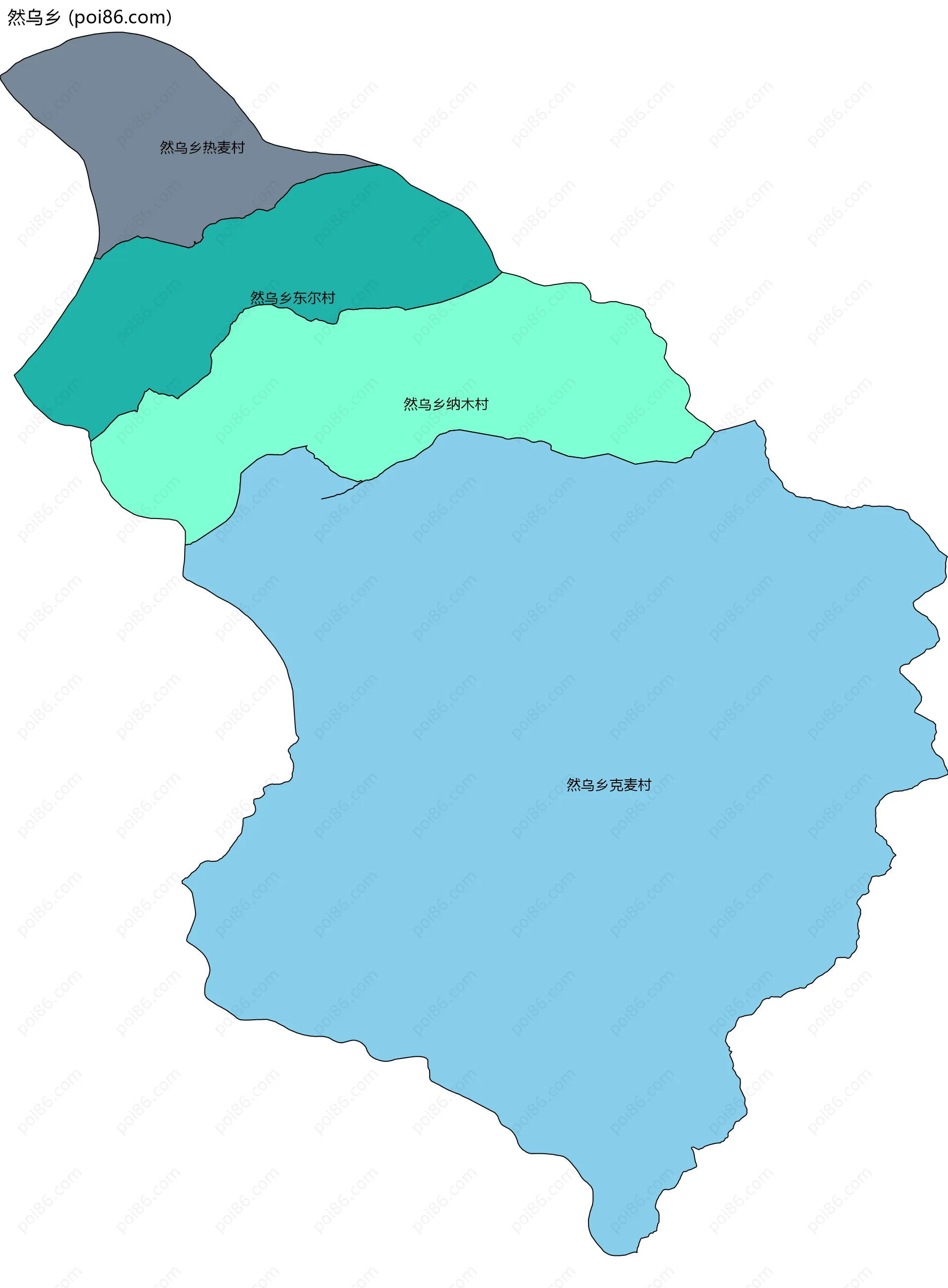然乌乡边界地图(五级行政区划)