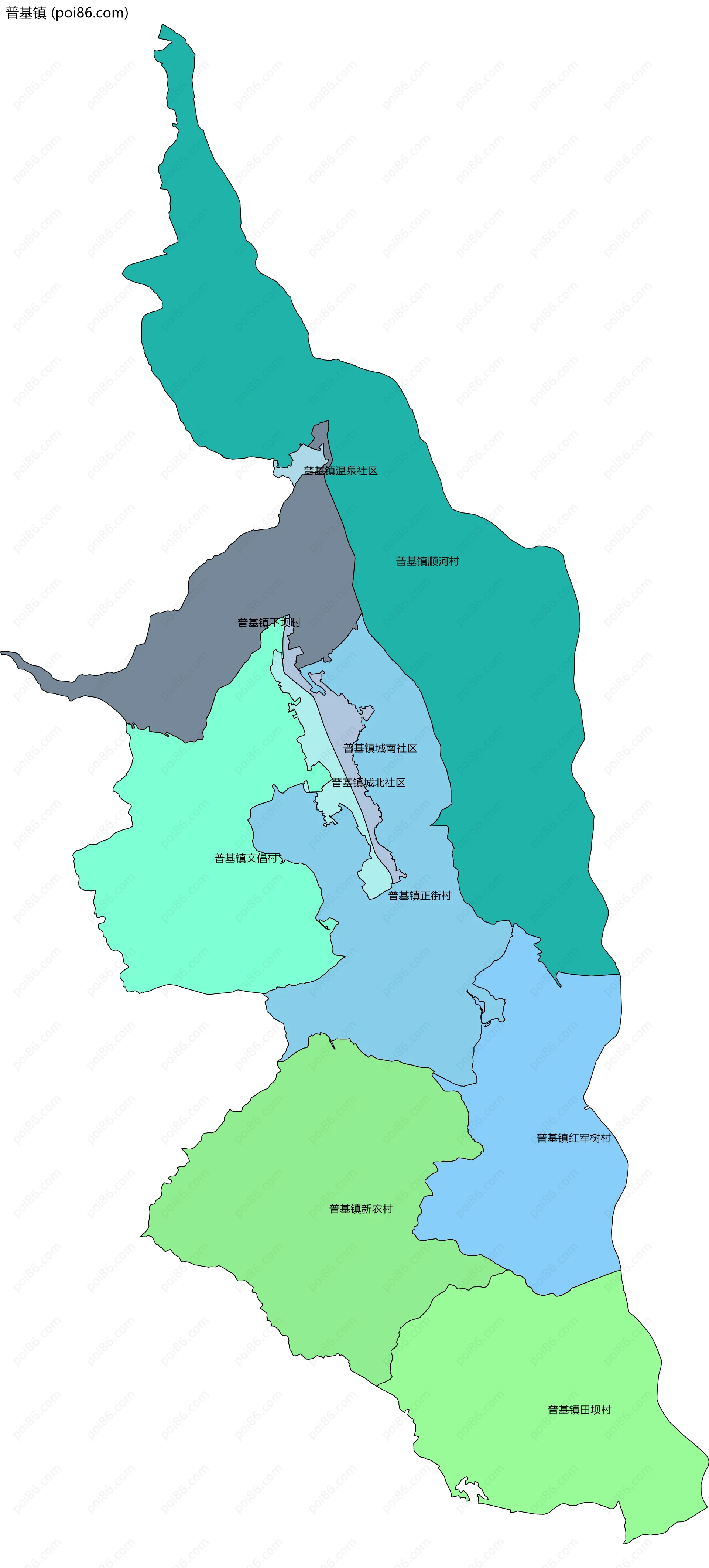 普基镇边界地图(五级行政区划)