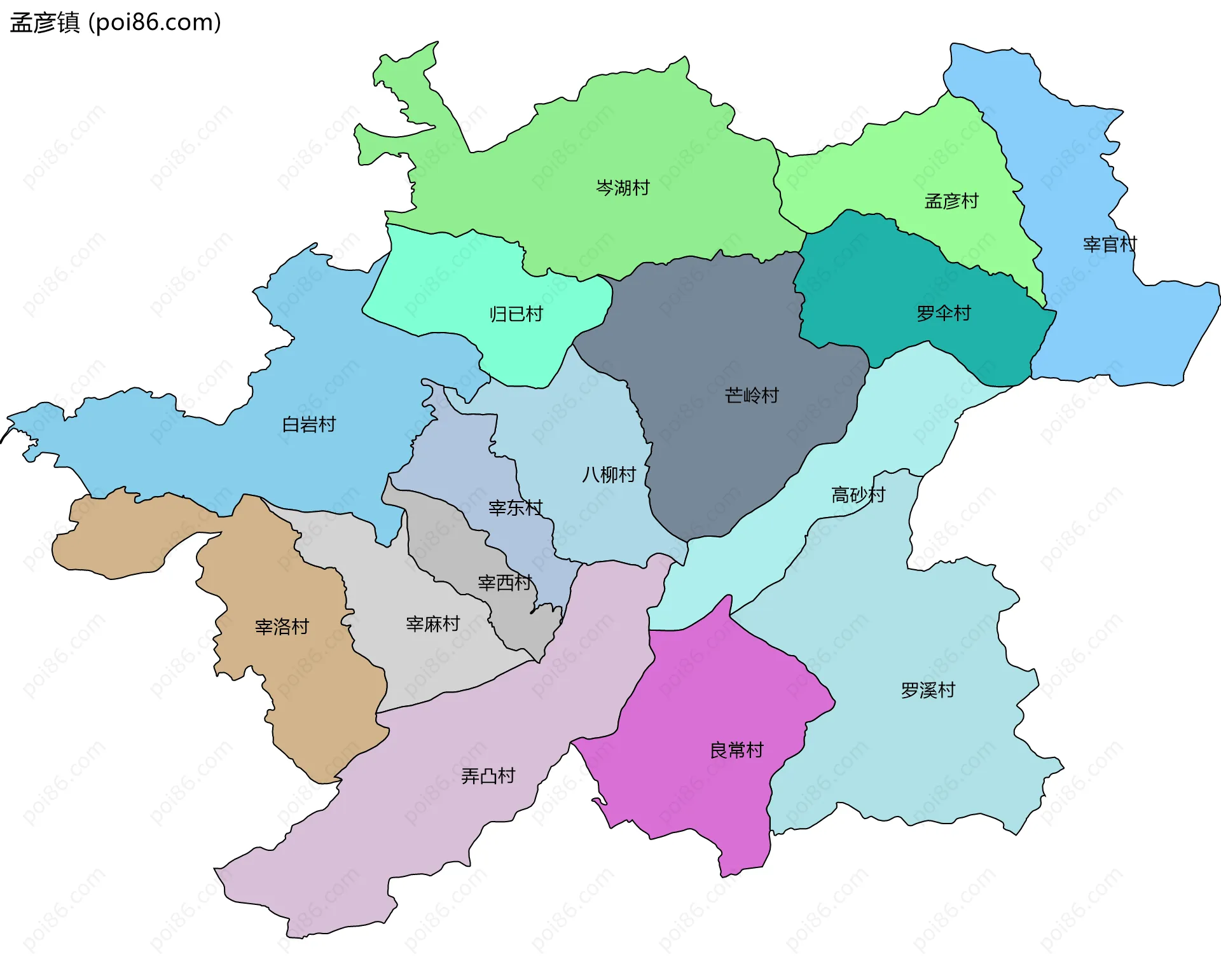 孟彦镇边界地图(五级行政区划)