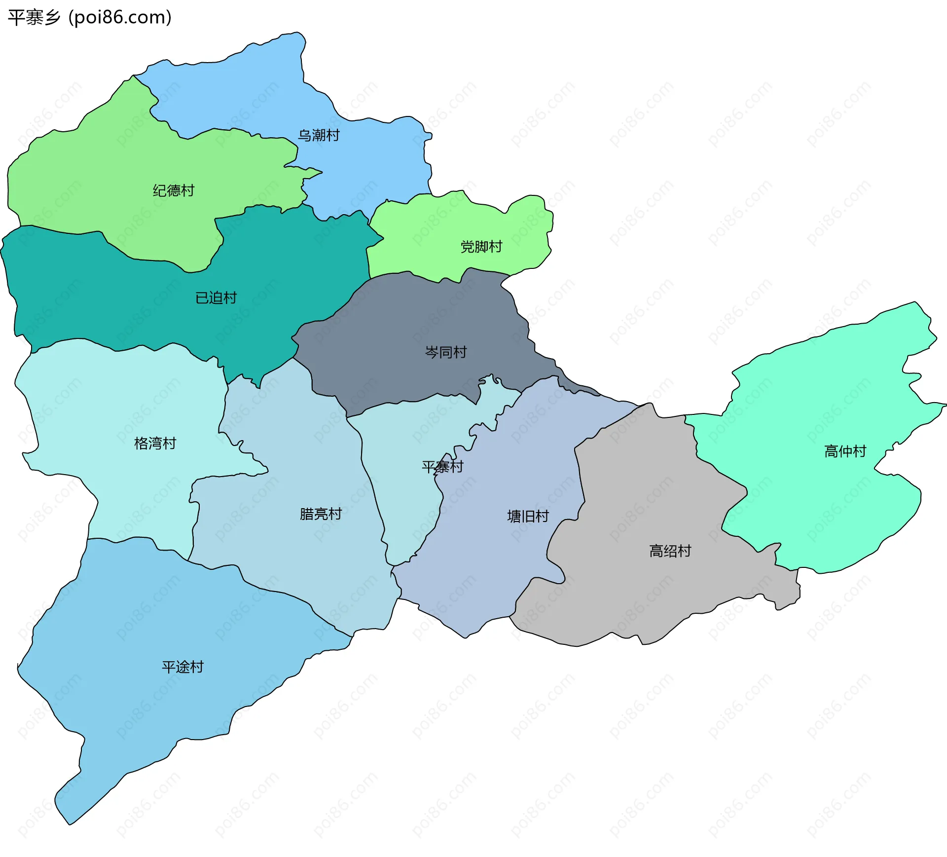 平寨乡边界地图(五级行政区划)