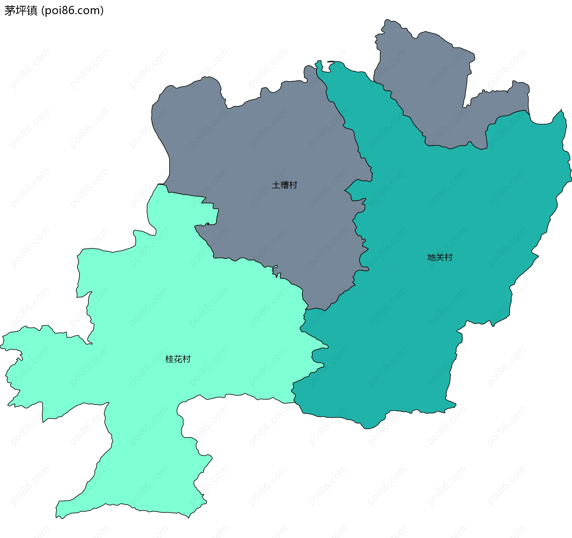 茅坪镇边界地图(五级行政区划)