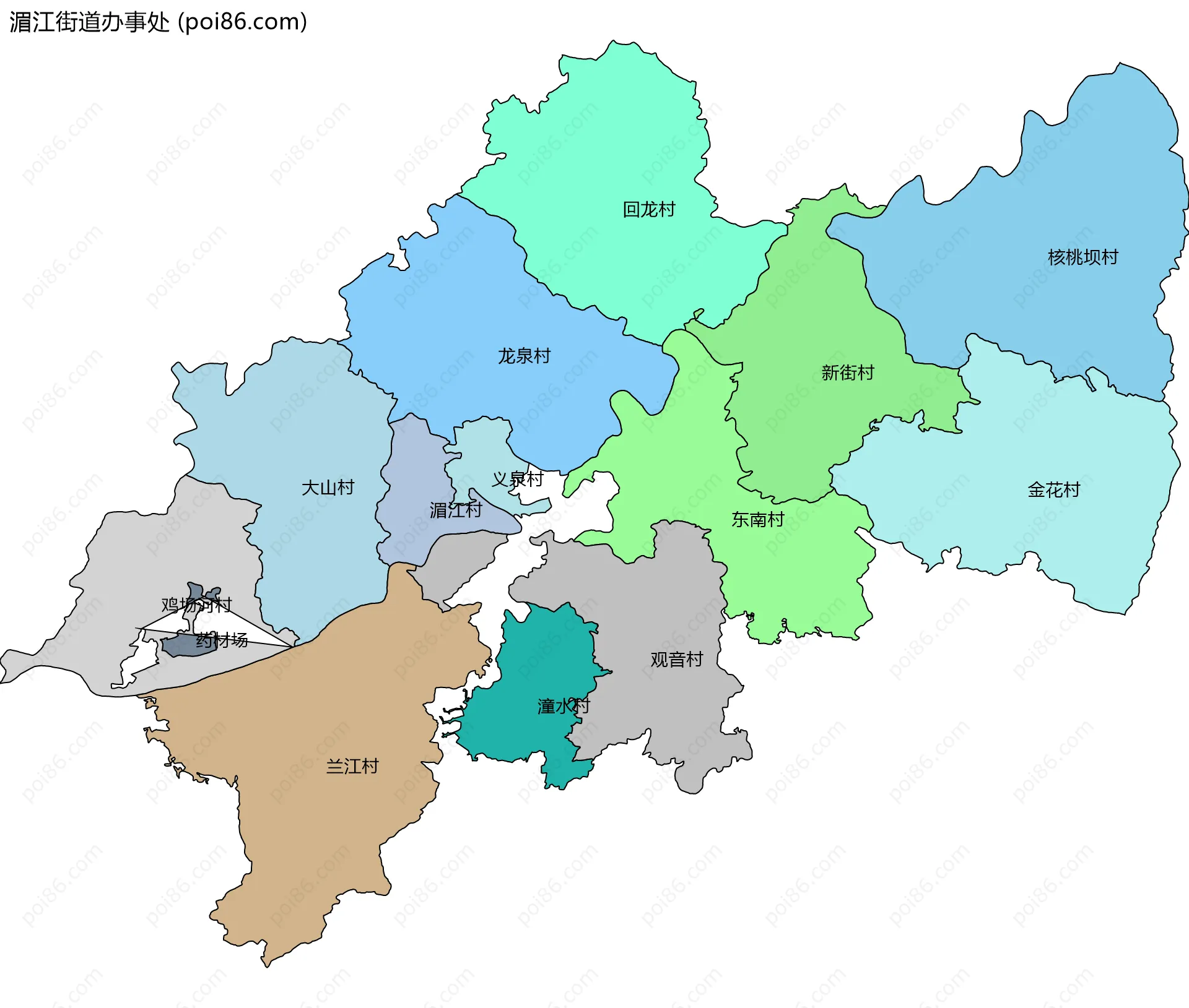 湄江街道办事处边界地图(五级行政区划)