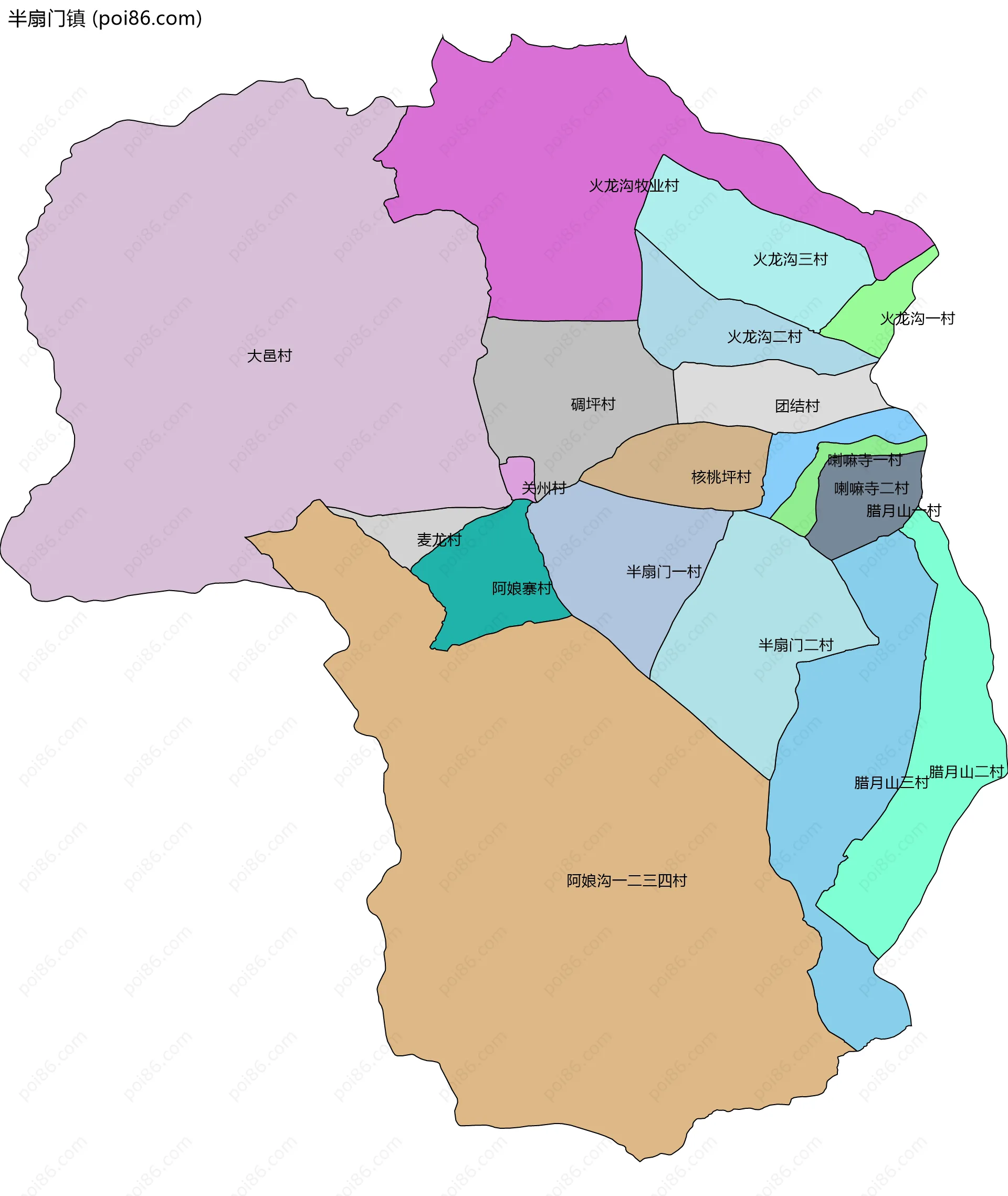 半扇门镇边界地图(五级行政区划)