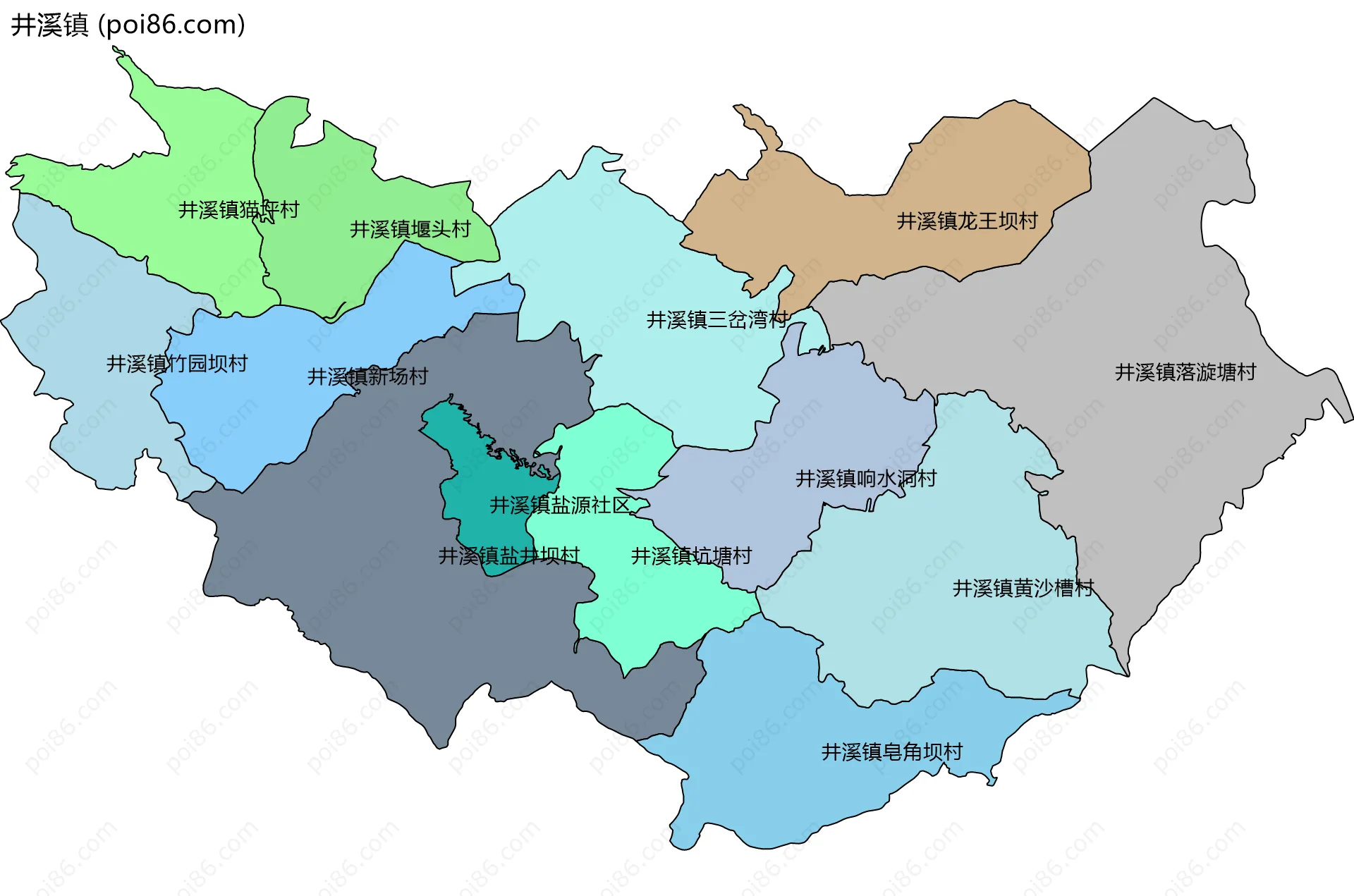 井溪镇边界地图(五级行政区划)
