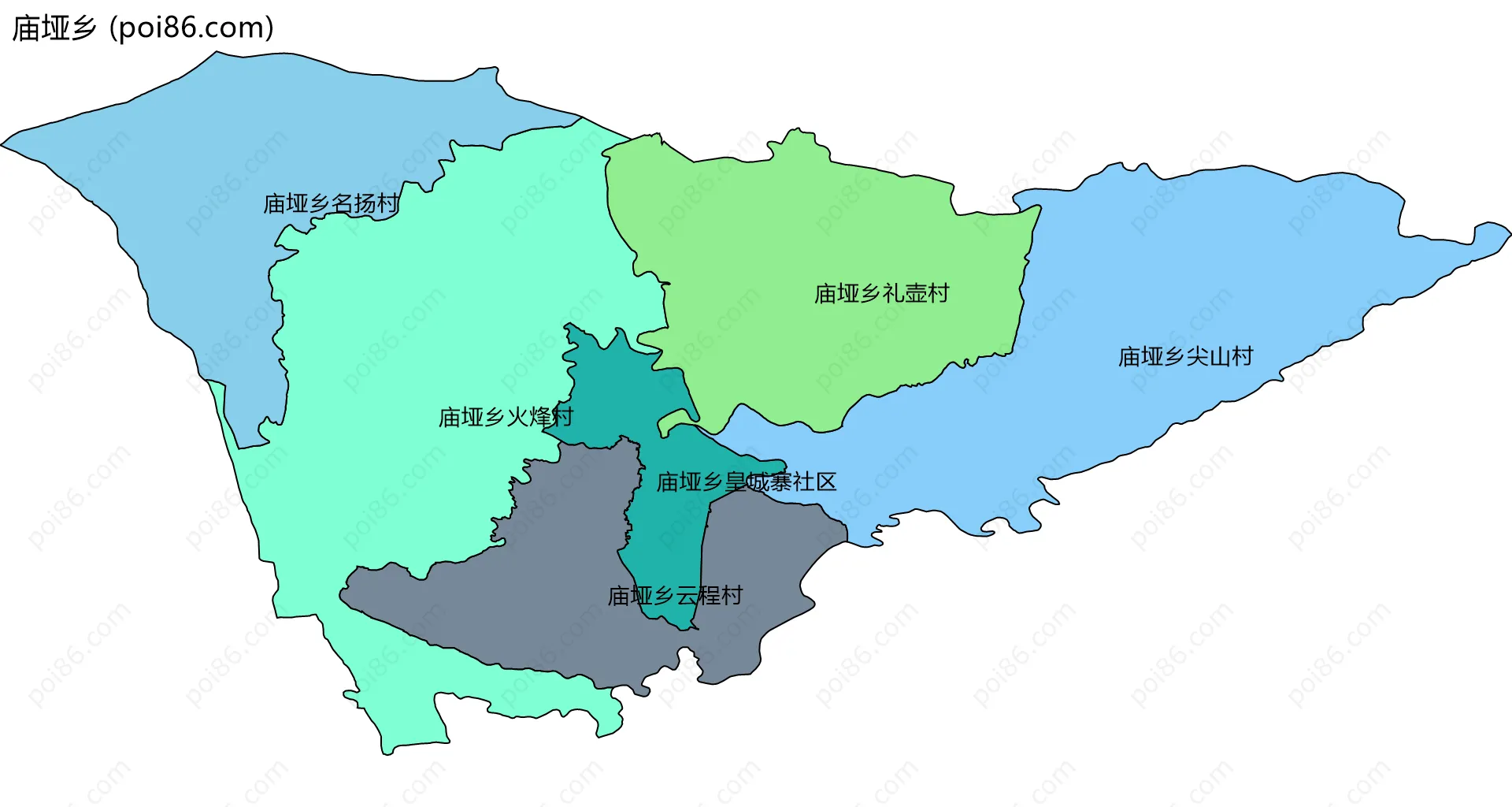 庙垭乡边界地图(五级行政区划)