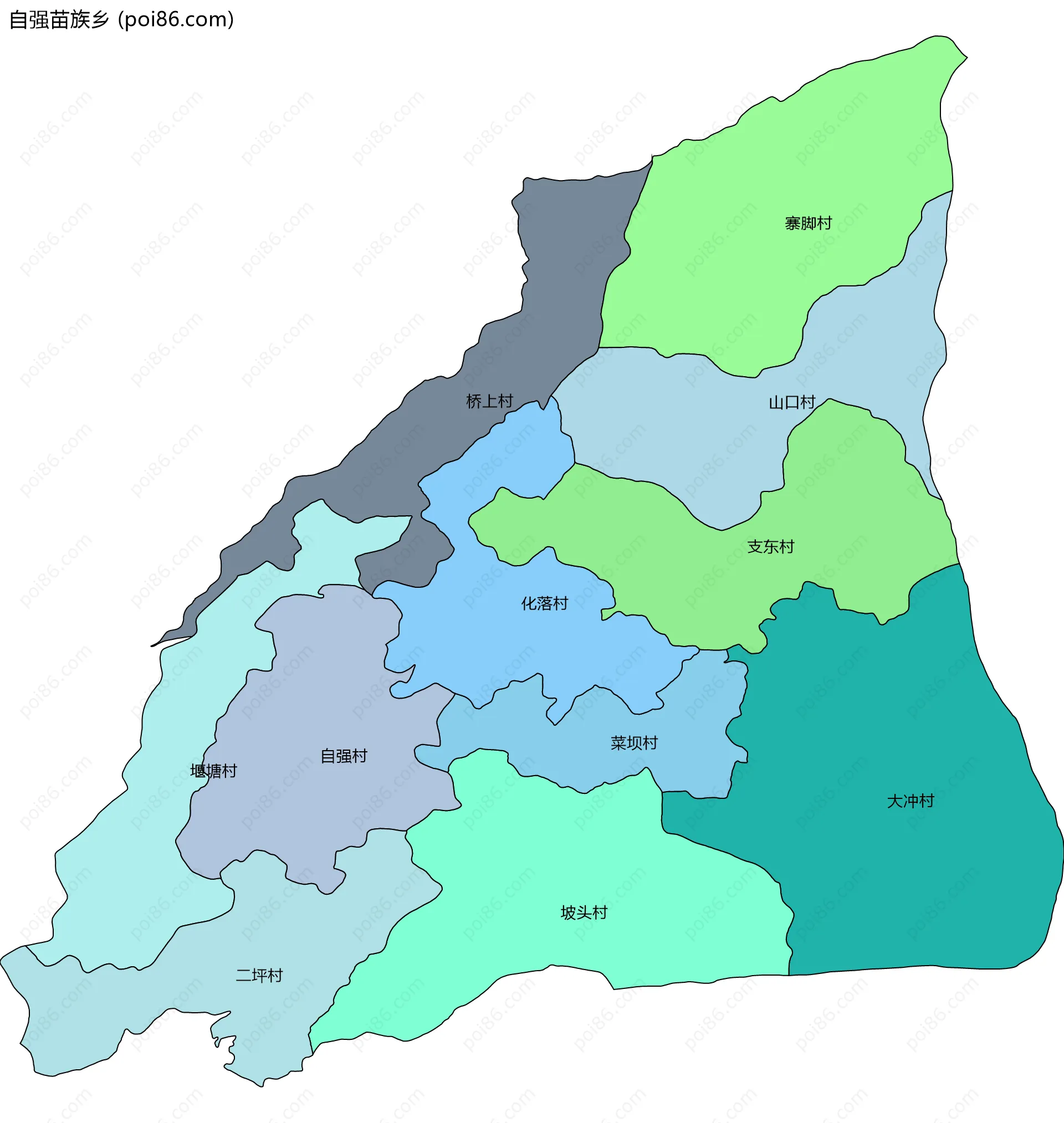 自强苗族乡边界地图(五级行政区划)